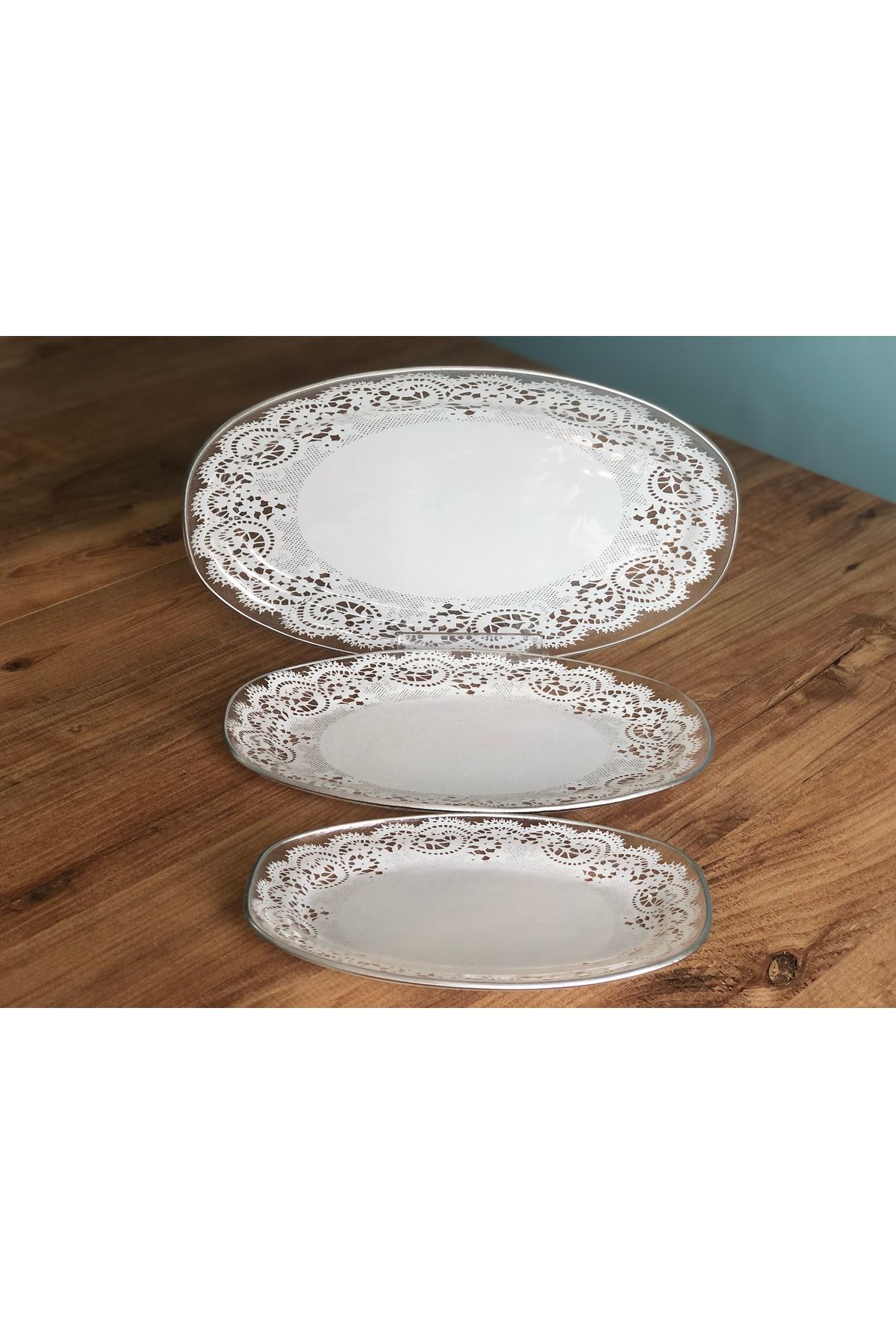 B&M-Presentation Patterned Plain Edge Boat Plate Set of 3 3
