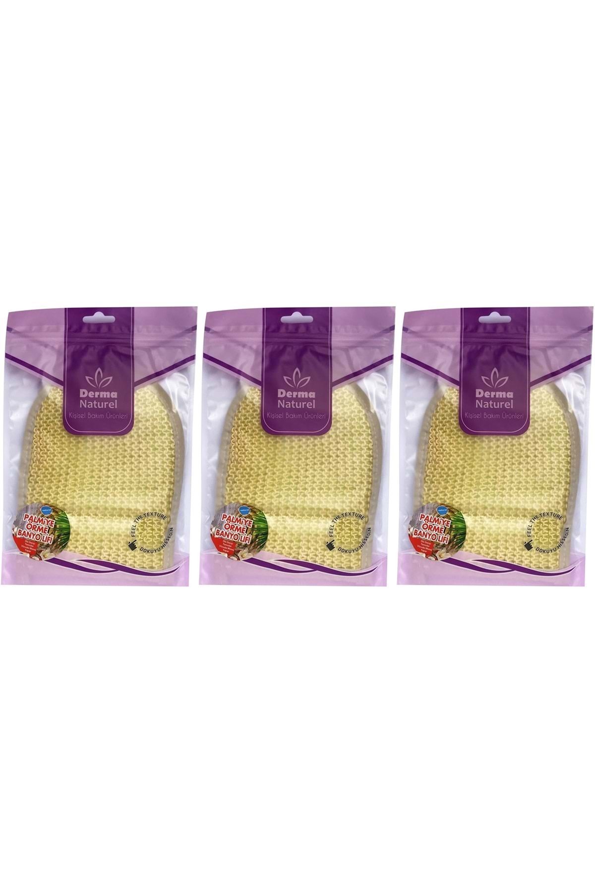 Derma Naturel Palmiye Lifi Örme Banyo Eldiveni (15*24CM) MS-04 (3 Lü Set)