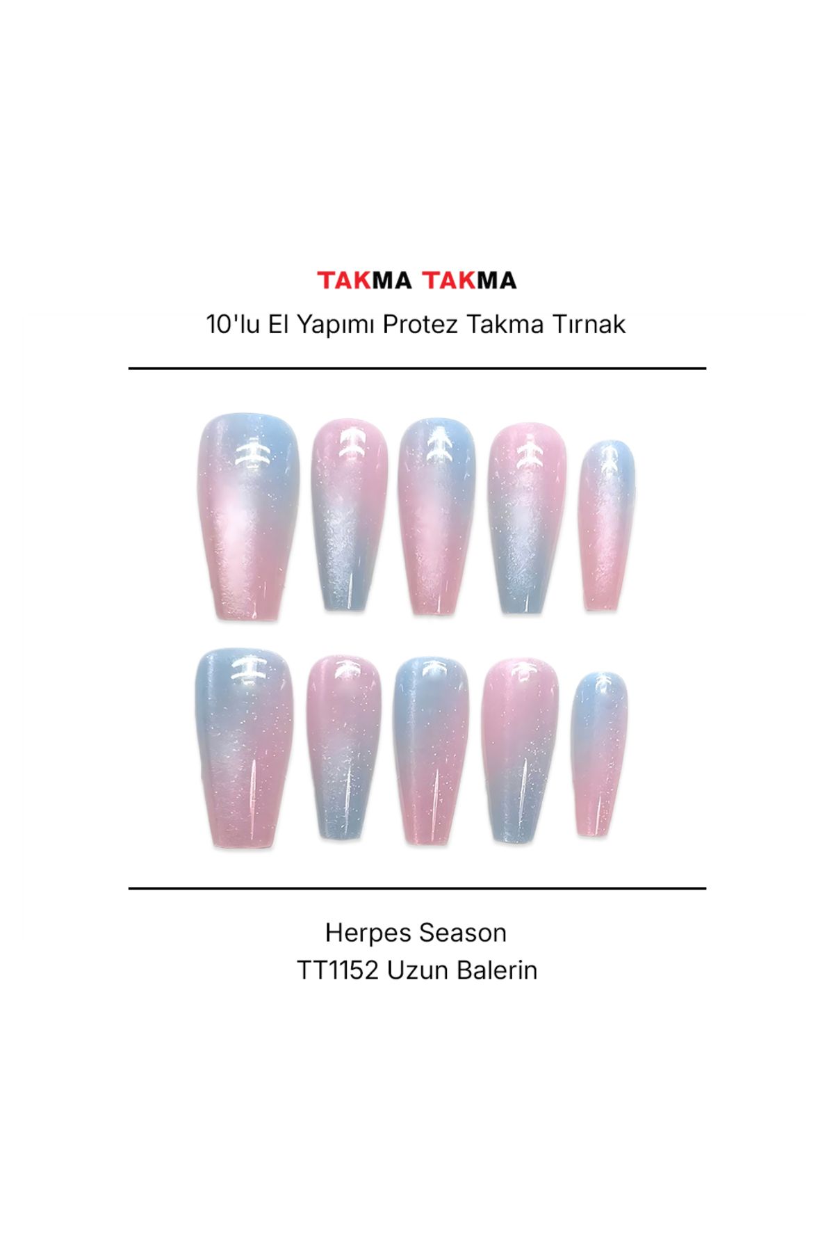 Takma Takma TT1152 - Herpes Season - 10'lu Tekrar Kullanılabilir El Yapımı Protez Takma Tırnak S-Renkli