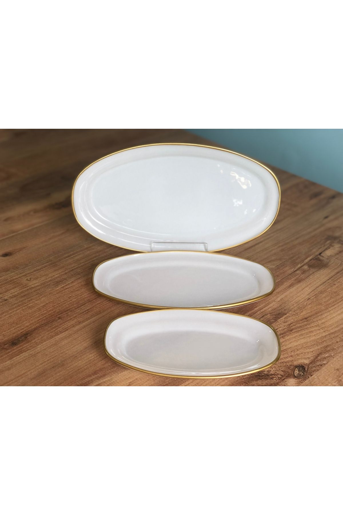 B&M-Presentation Patterned Plain Edge Boat Plate Set of 3 3