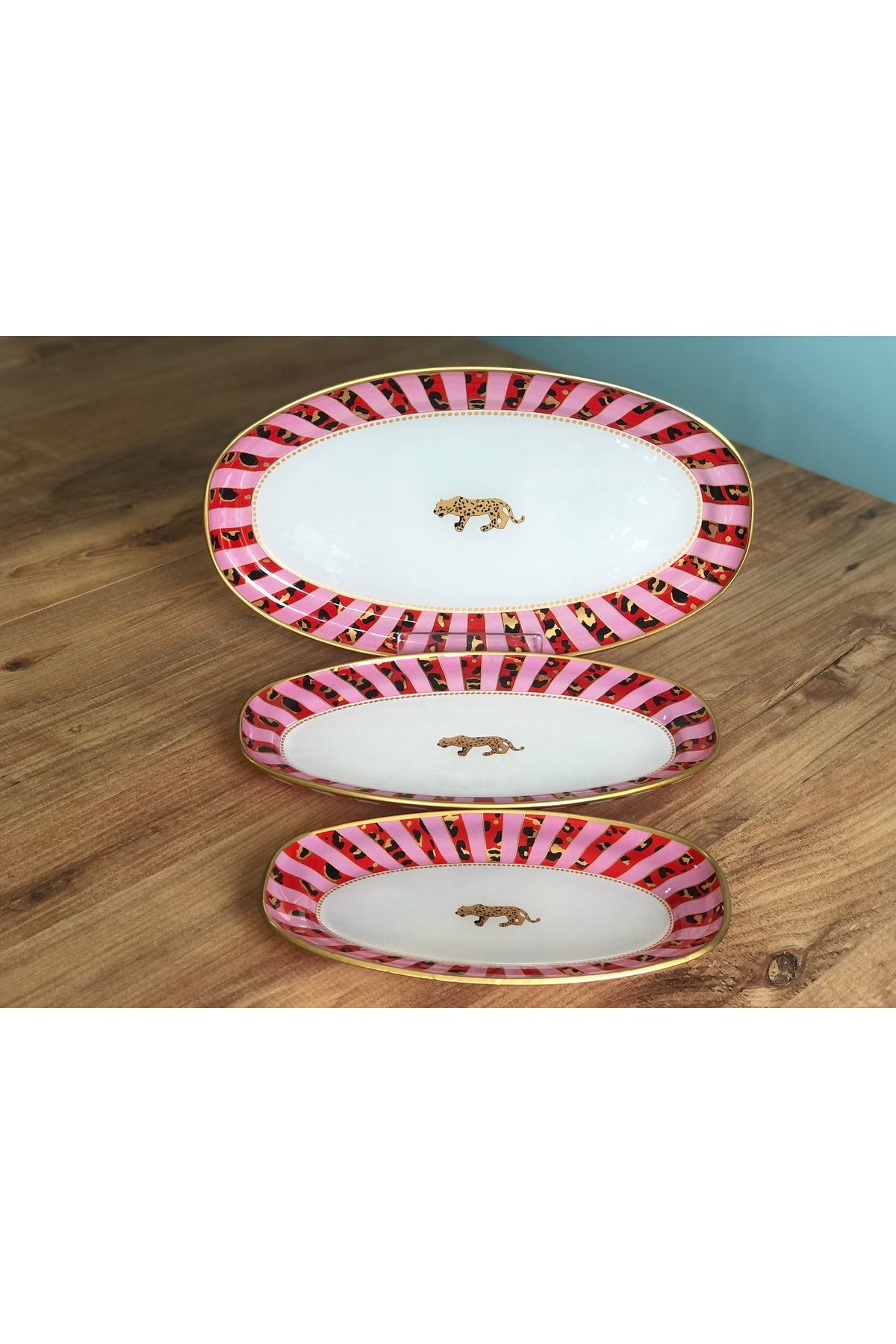 B&M-Presentation Patterned Plain Edge Boat Plate Set of 3 3
