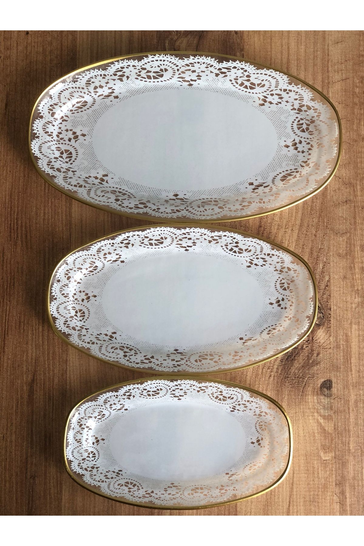 B&M-Presentation Patterned Plain Edge Boat Plate Set of 3 4