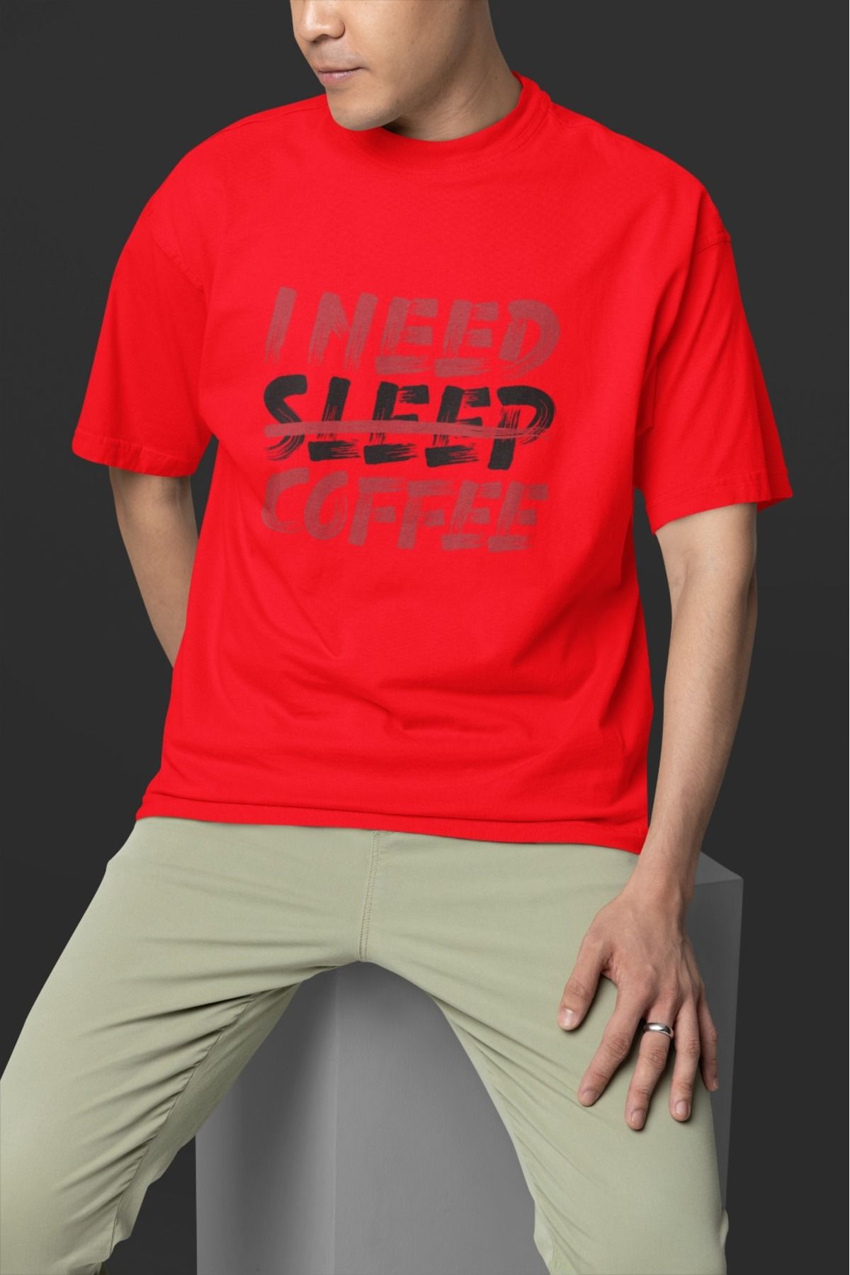 ArtYus Unisex Erkek/Kadın I Need Coffee Renkli Baskılı Oversize %100 Pamuklu T-Shirt