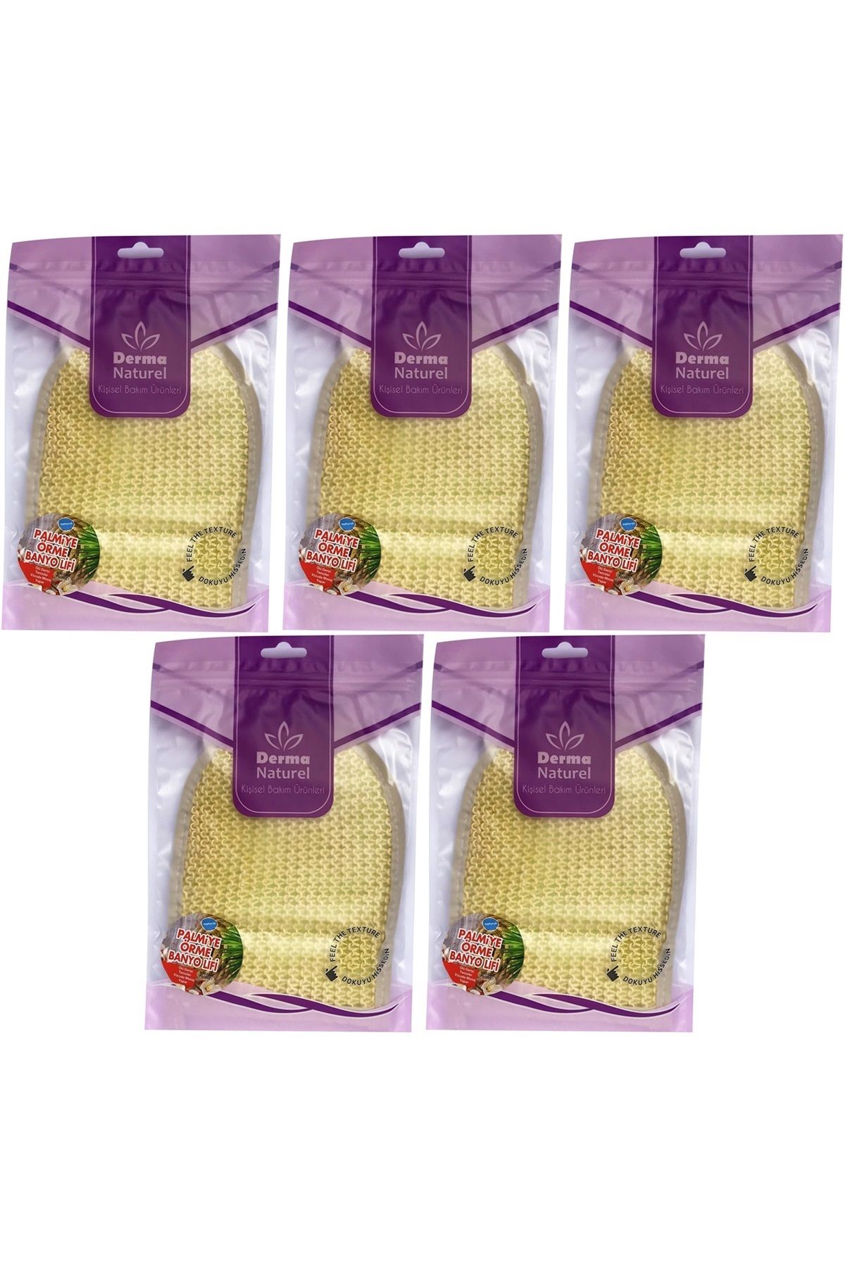 Derma Naturel Palmiye Lifi Örme Banyo Eldiveni (15*24CM) MS-04 (5 Li Set)