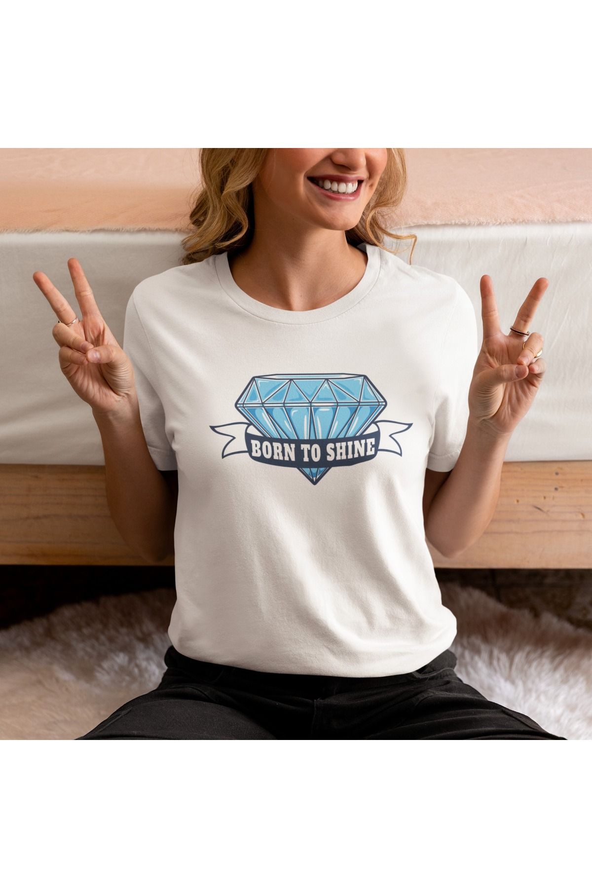 ArtYus Unisex Erkek/Kadın Elmas Born To Shine Renkli Baskılı Oversize %100 Pamuklu T-Shirt