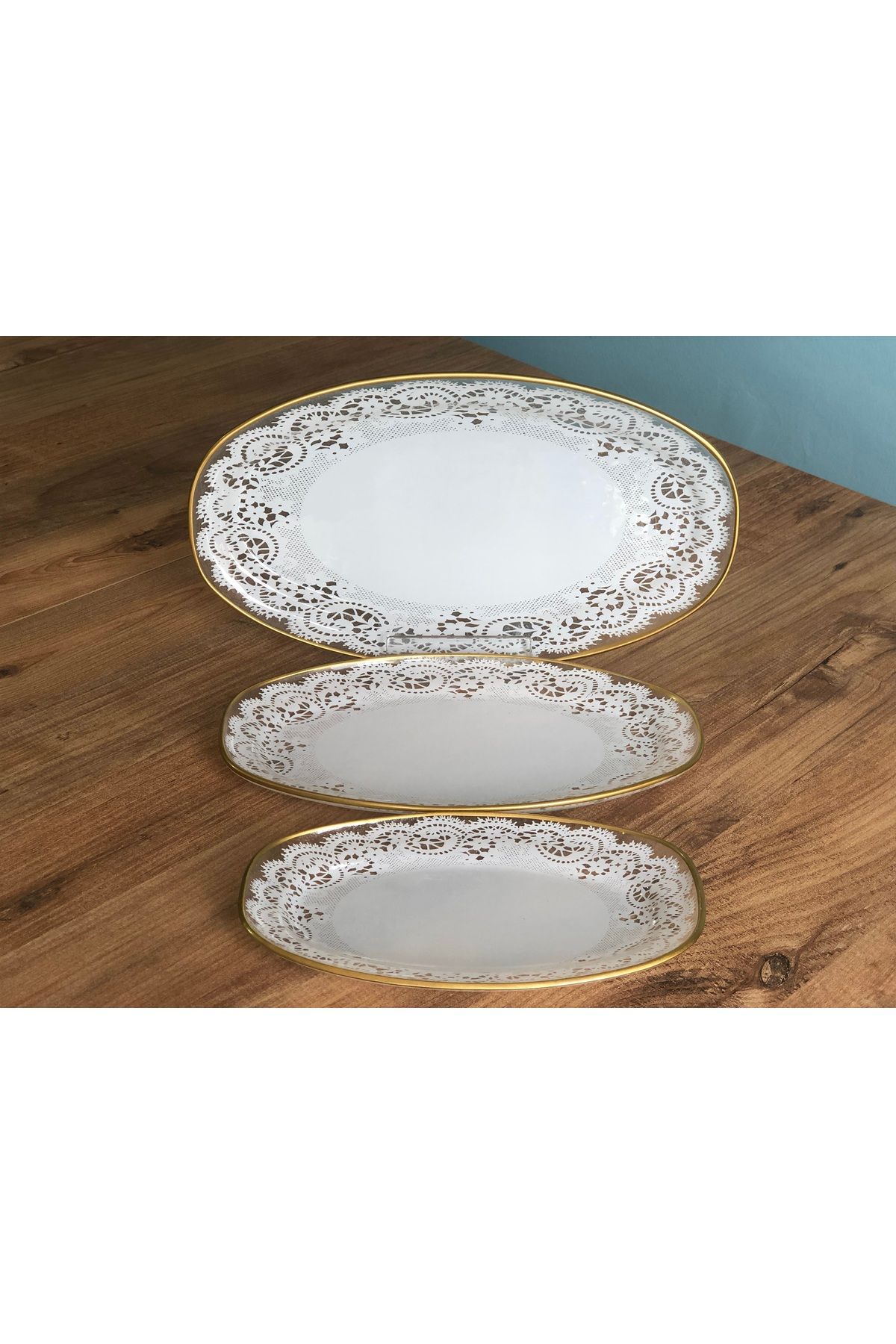 B&M-Presentation Patterned Plain Edge Boat Plate Set of 3 3