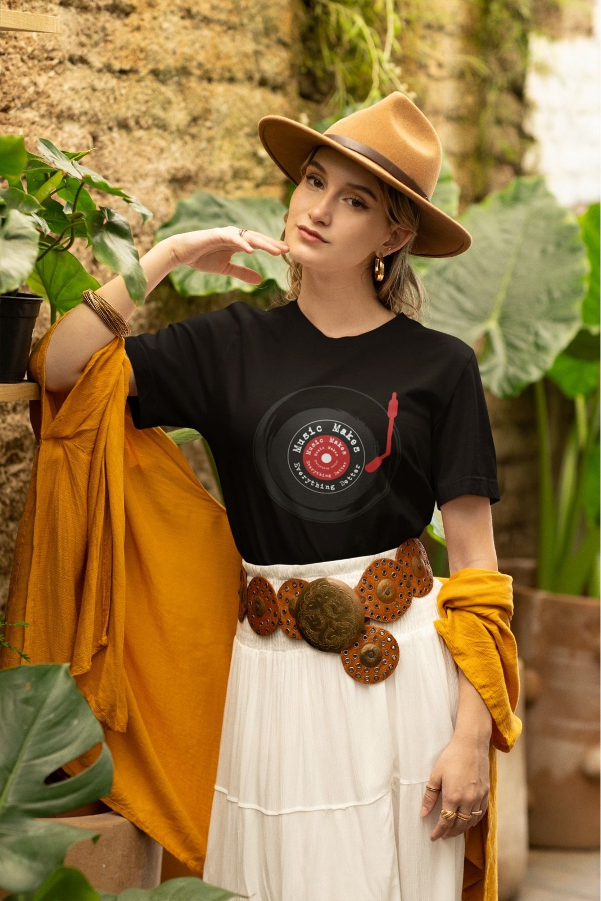 ArtYus Unisex Erkek/Kadın Plak Müzik Baskılı Renkli Baskılı Oversize %100 Pamuklu T-Shirt