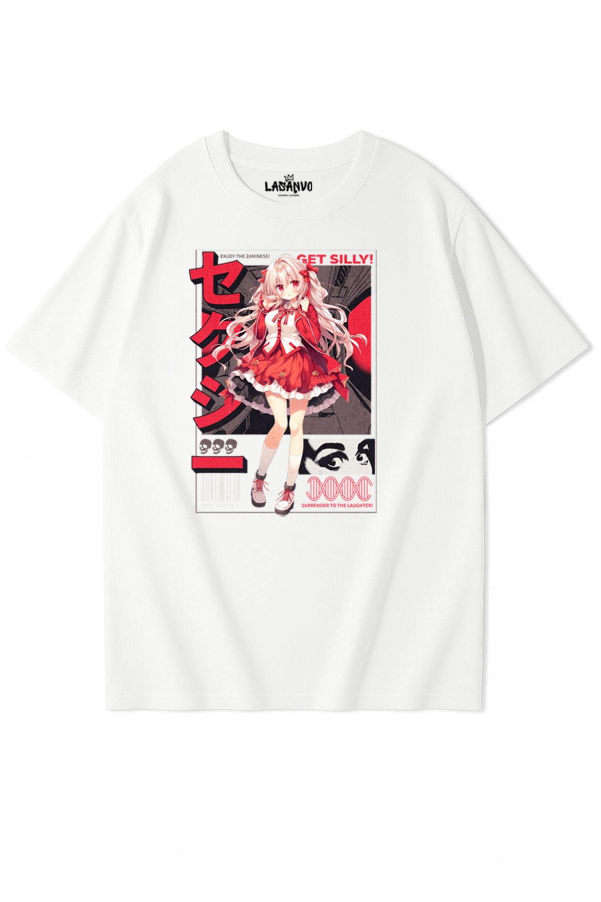 Lasanvo Unisex Oversize Kırmızı Anime Kız Karakter Sokak Stili T-shirt