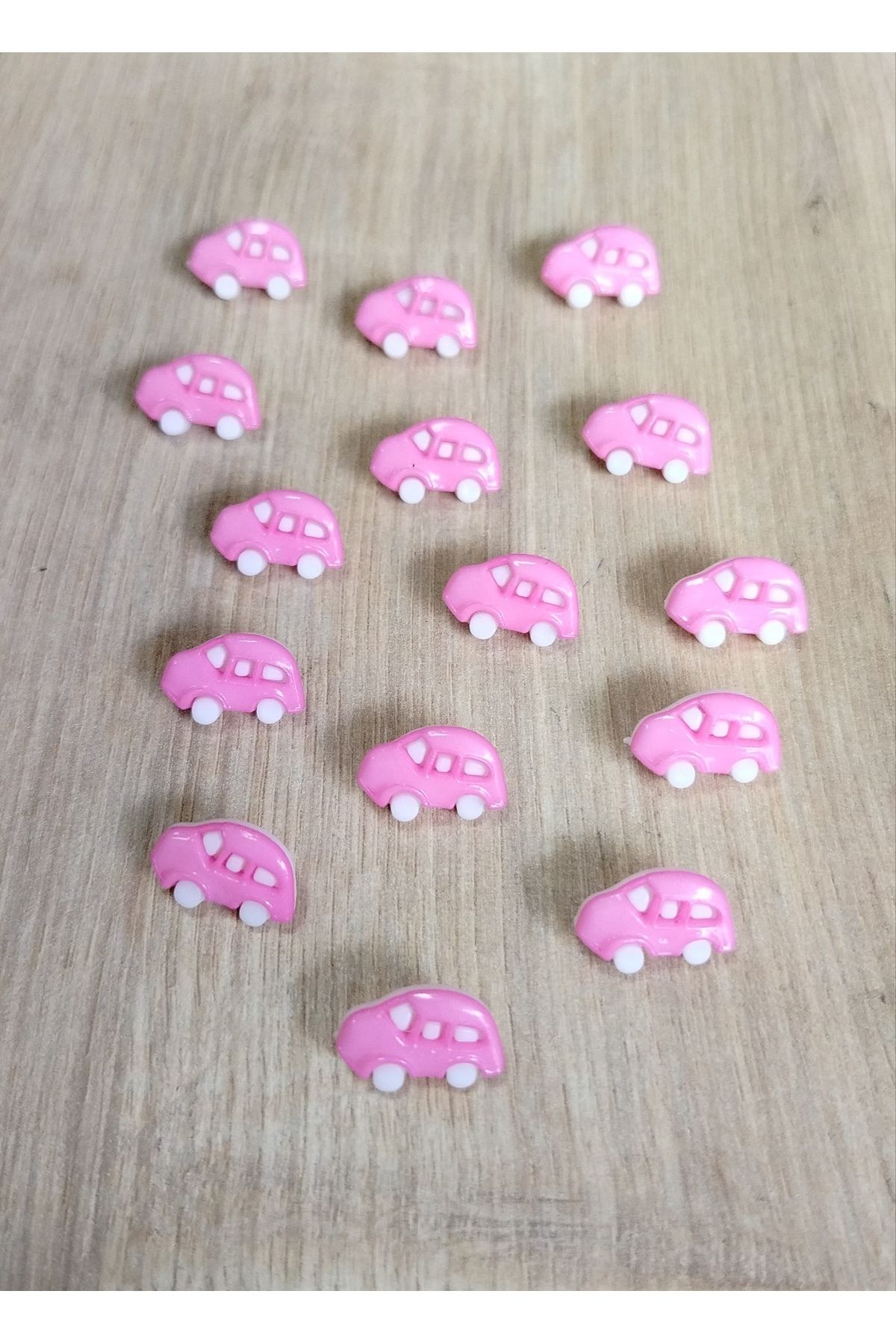 merdümek 15 adet pembe bebek düğme - Araba şekilli bebek düğme