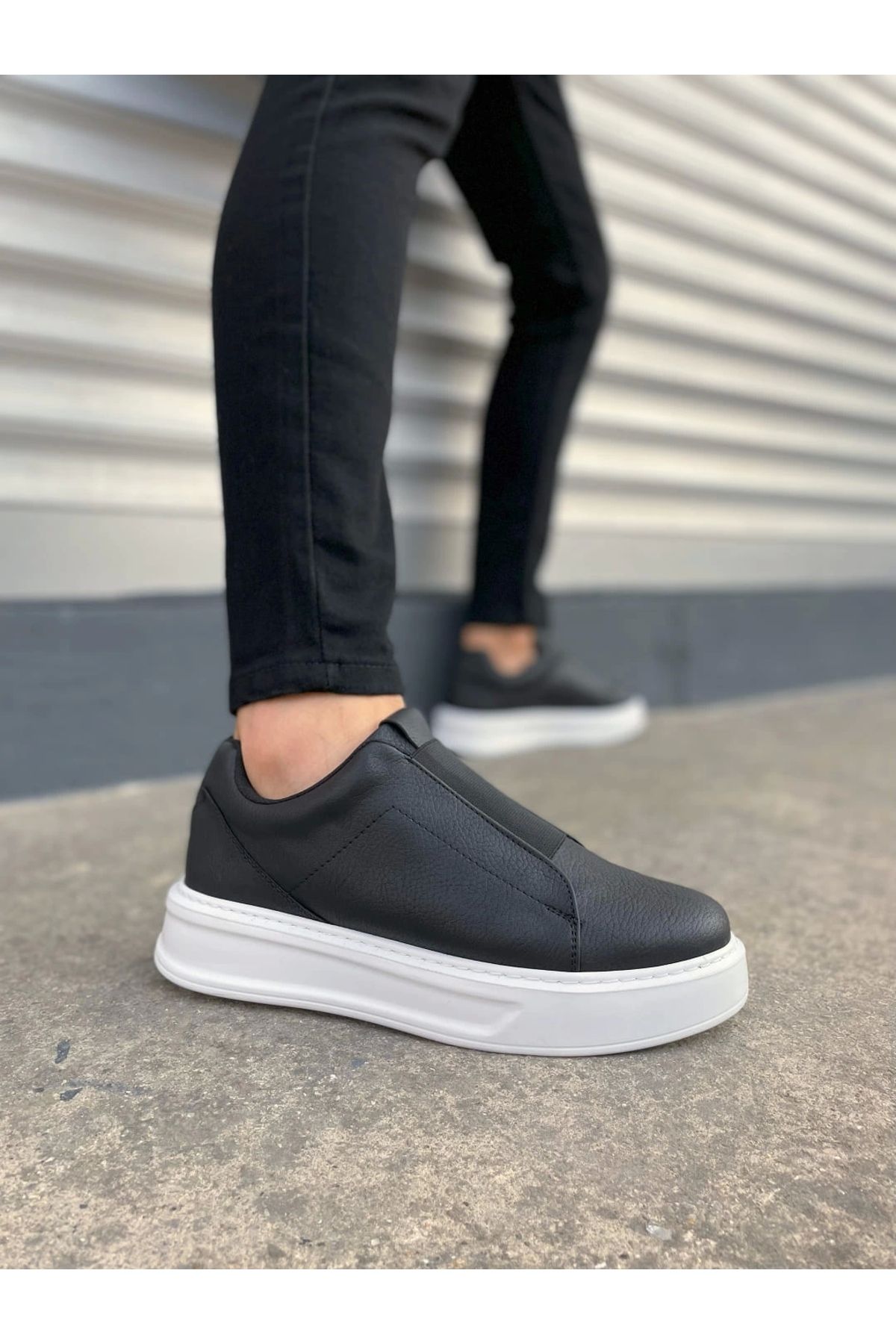 Joy Ayakkabı JY007 Alba Bağcıksız Cilt Erkek Günlük Sneaker Ayakkabı CBT Siyah