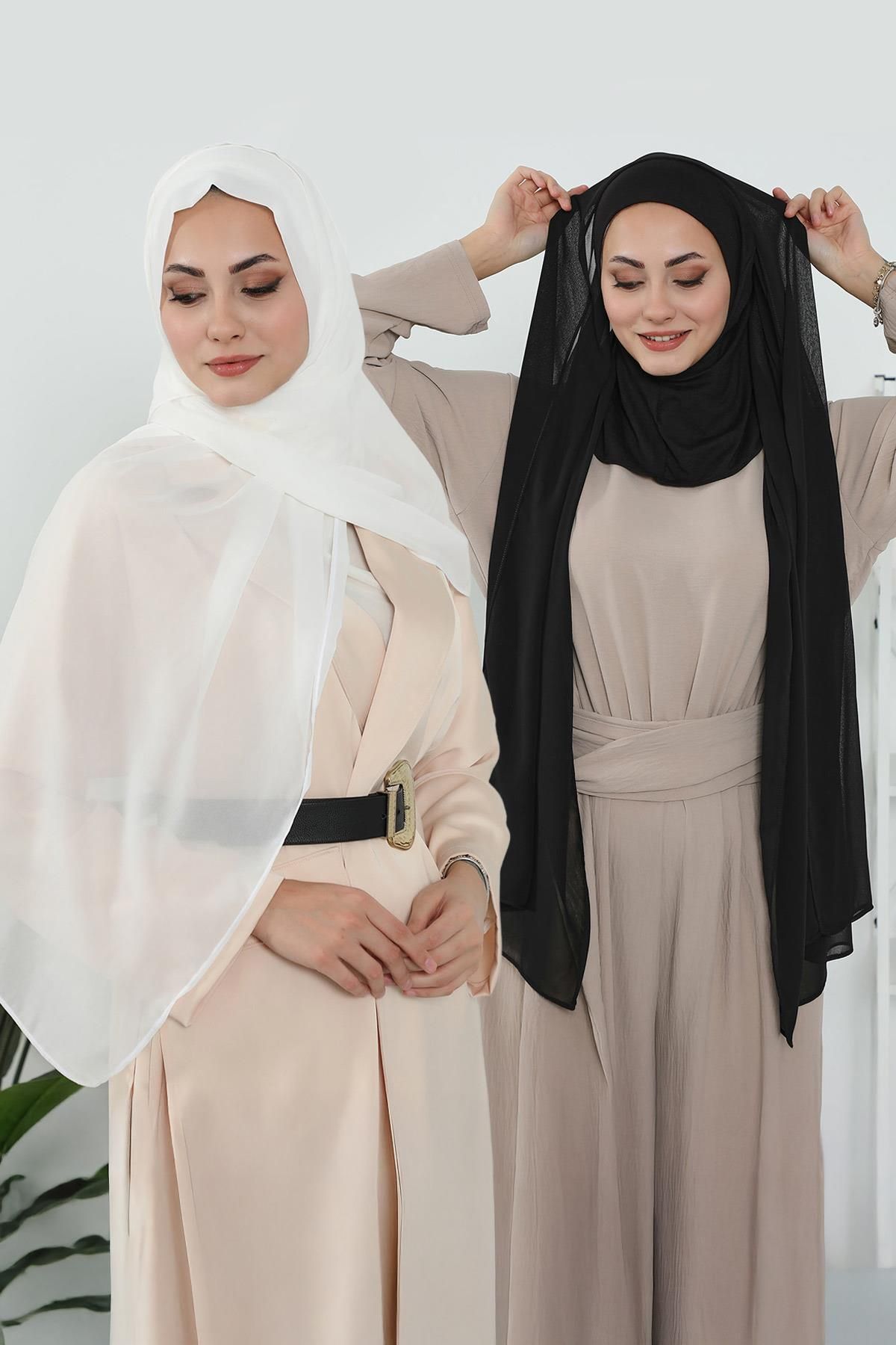 Aisha's Design 2'li Set Penye İç Boneli Şifon Şal,PS-46SET