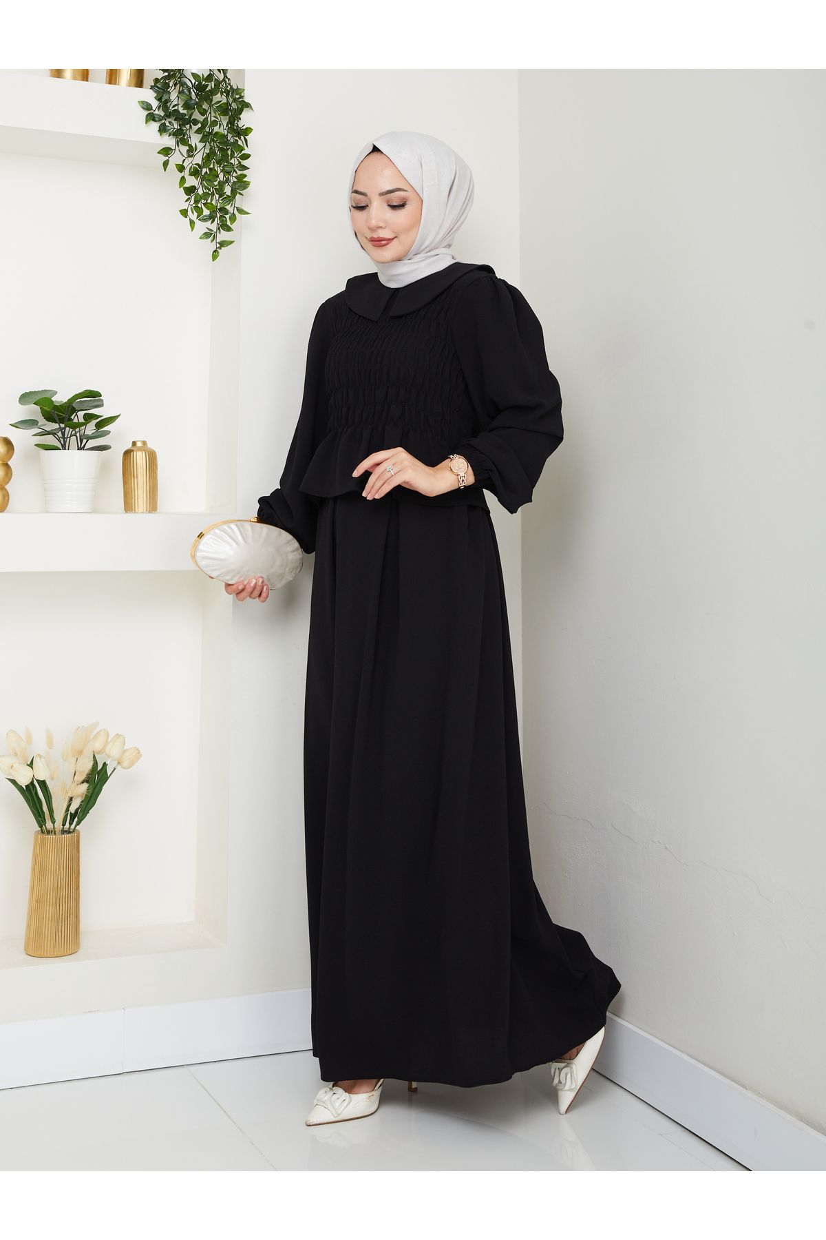 EFSUN MODA ETEKLI GİPELİ BLUZ BEBE YAKA TESETTÜR TAKIM