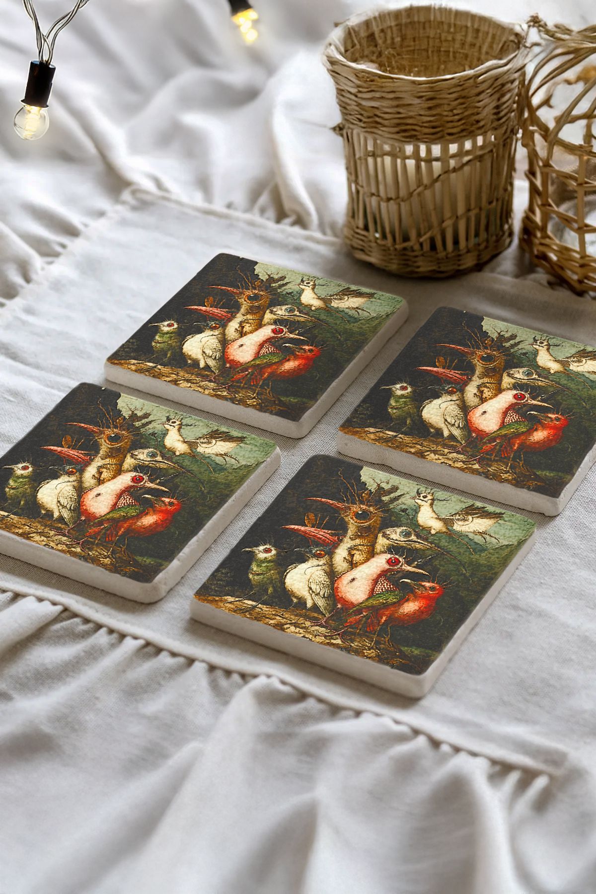 Sionar Alberina Desenleri Taş Traverten Fincan Bardak Altlığı 4'lü Set 10x10x1cm