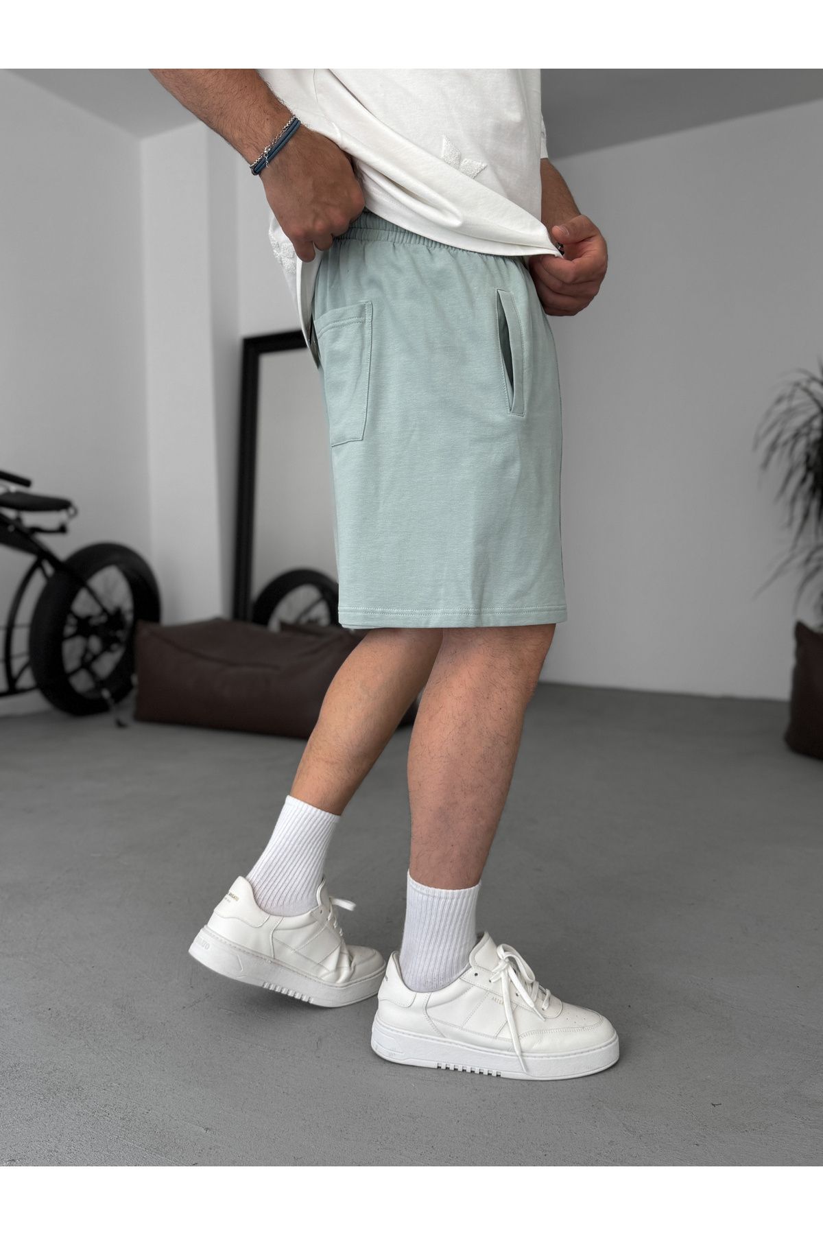 BYBASICMAN-Light Green Front Stitched Shorts Jj-151 3