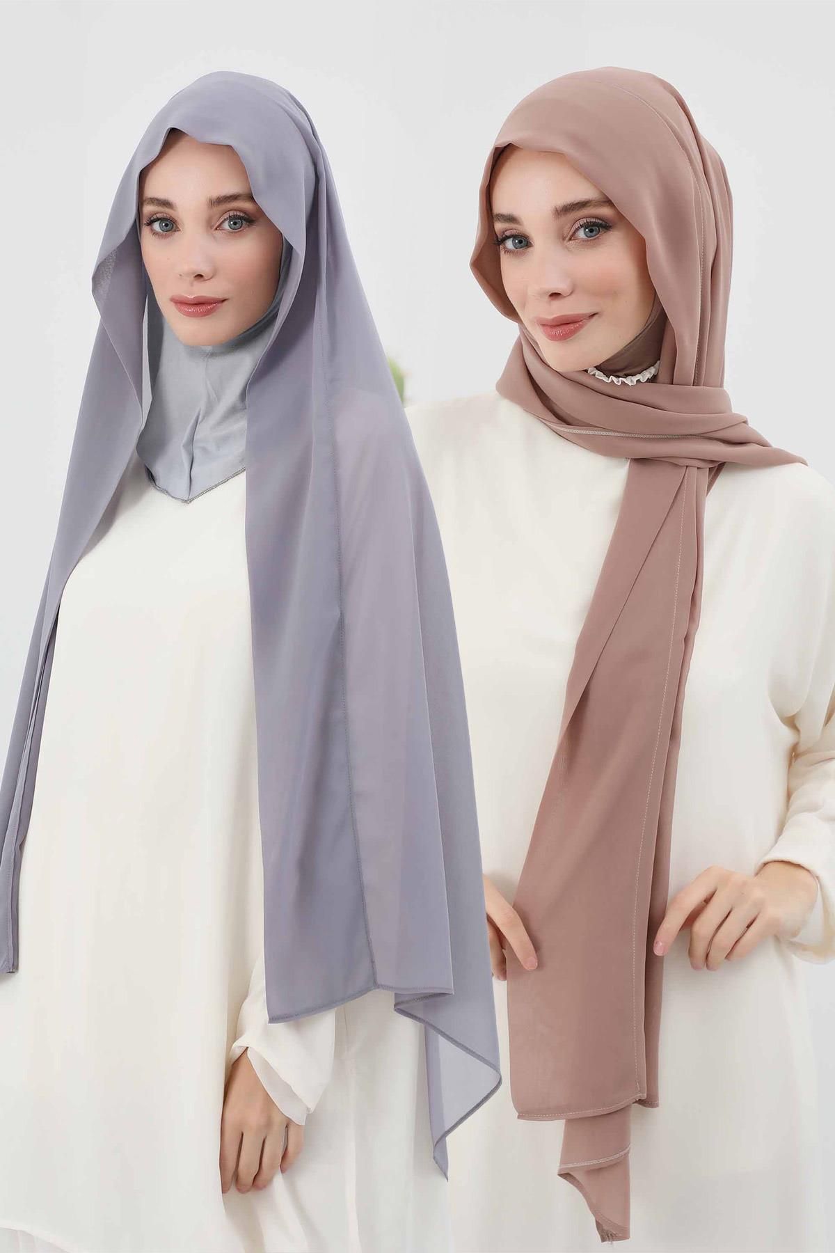 Aisha's Design 2'li Set Penye İç Boneli Şifon Şal,PS-46SET