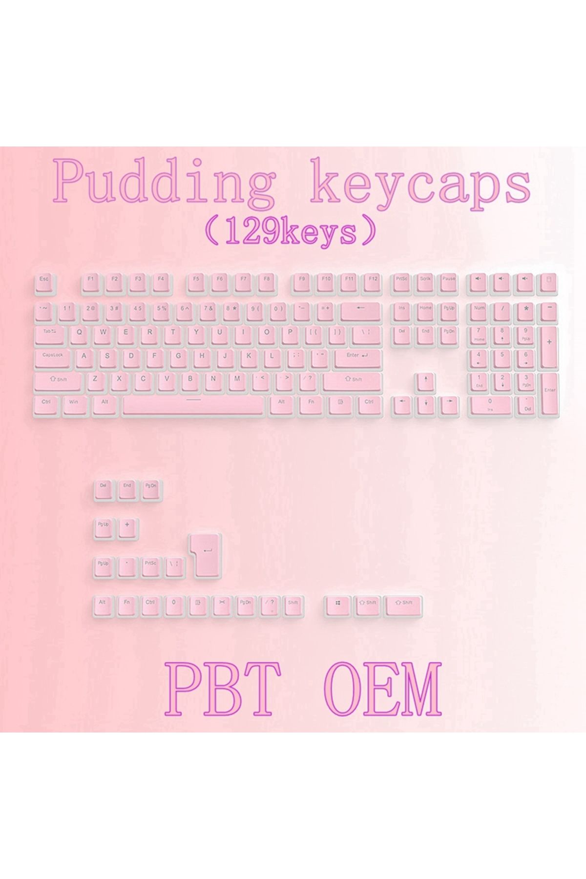 Choice-Pudding keycap Pink 129Keys Keyboard Keycap OEM Profile PBT Material Key Cap for Mx Hot Swap Mechani 1