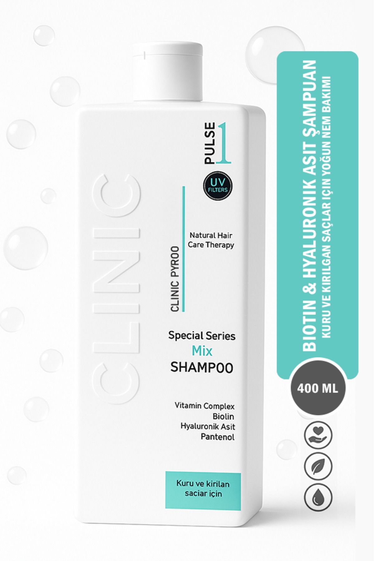 CLINIC PYROO Kuru Ve Kırılgan Saçlar Için Yoğun Nem Bakımı - Biotin & Hyaluronik Asit Şampuan - 400 ml