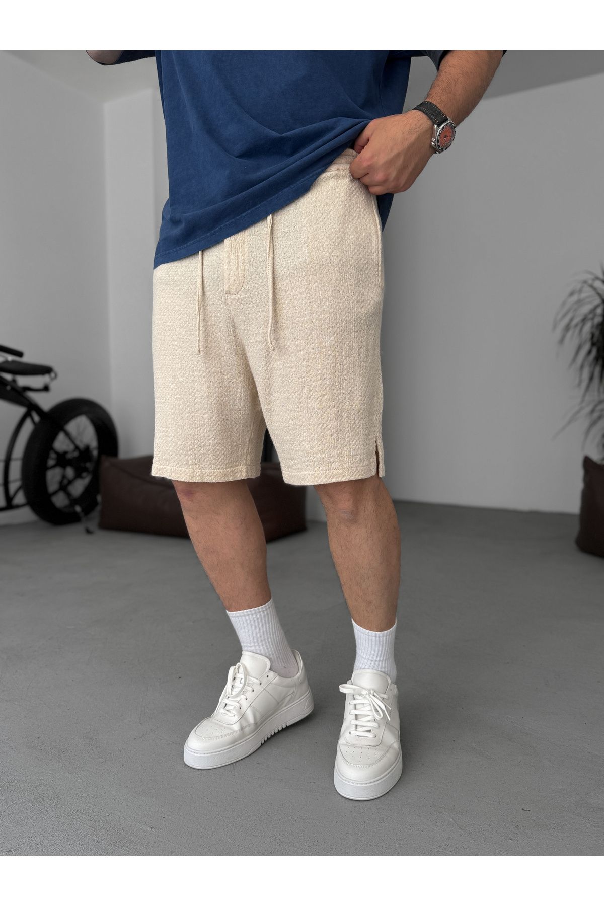 BYBASICMAN Bej Örgü Kumaş Şort G-5433/8