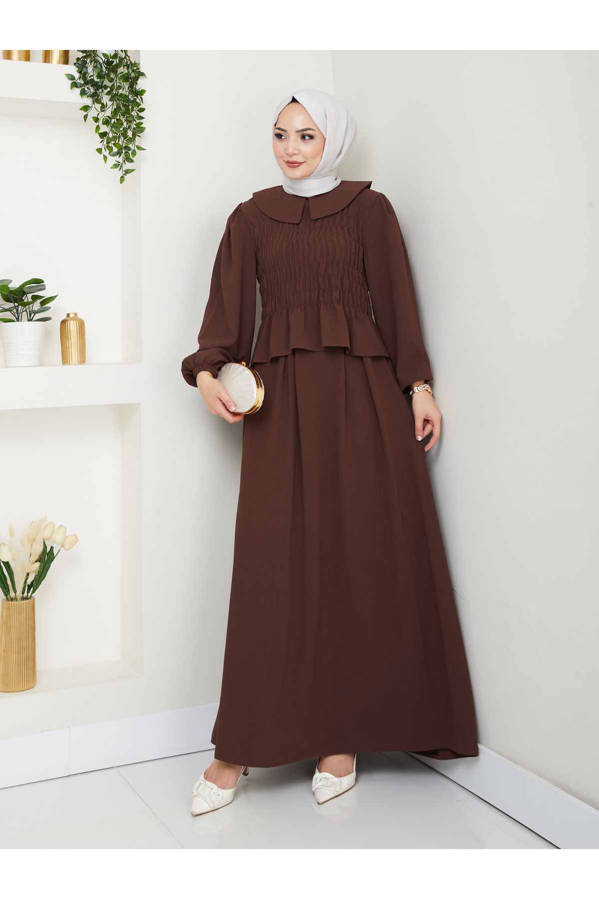 EFSUN MODA ETEKLI GİPELİ BLUZ BEBE YAKA TESETTÜR TAKIM