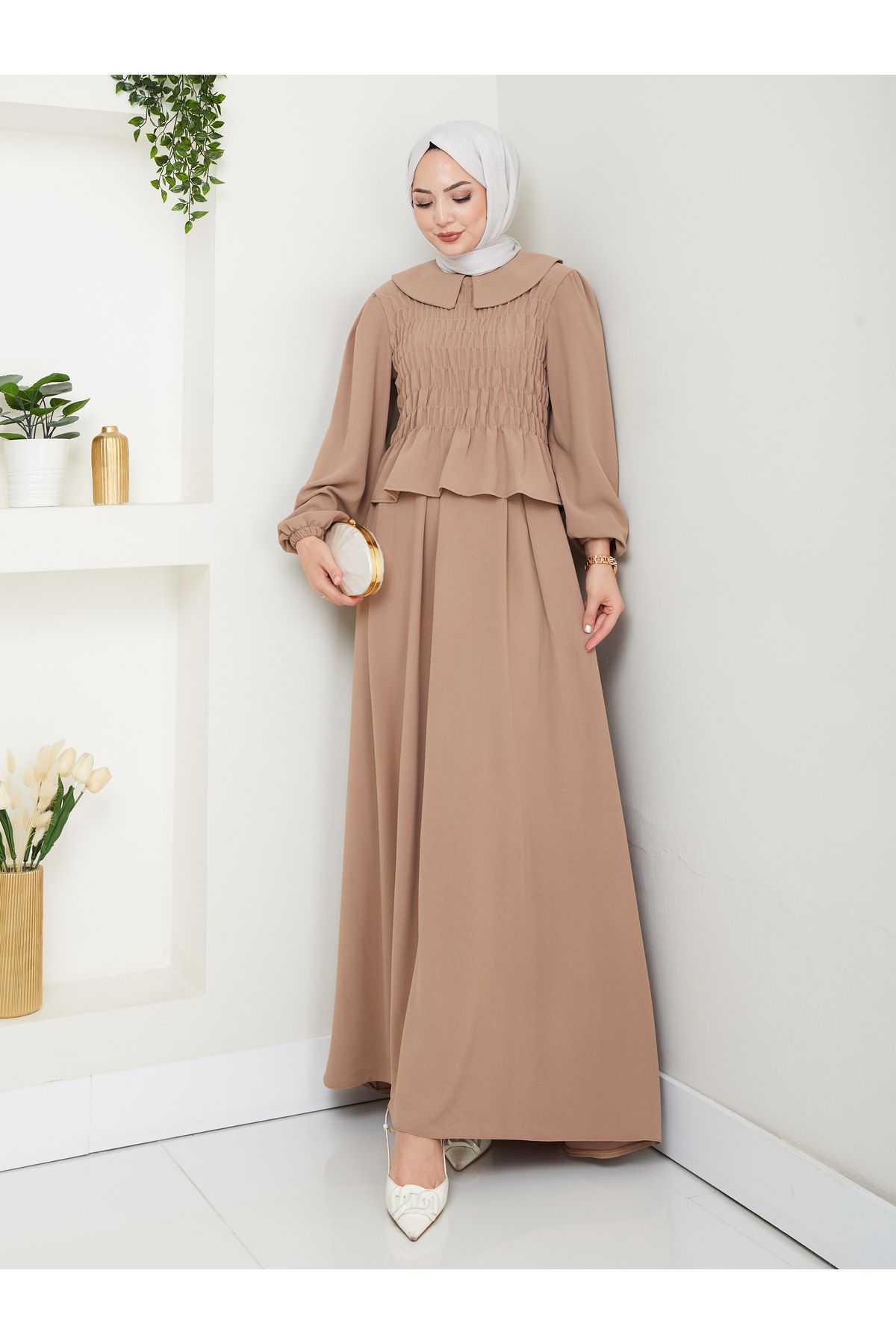 EFSUN MODA ETEKLI GİPELİ BLUZ BEBE YAKA TESETTÜR TAKIM