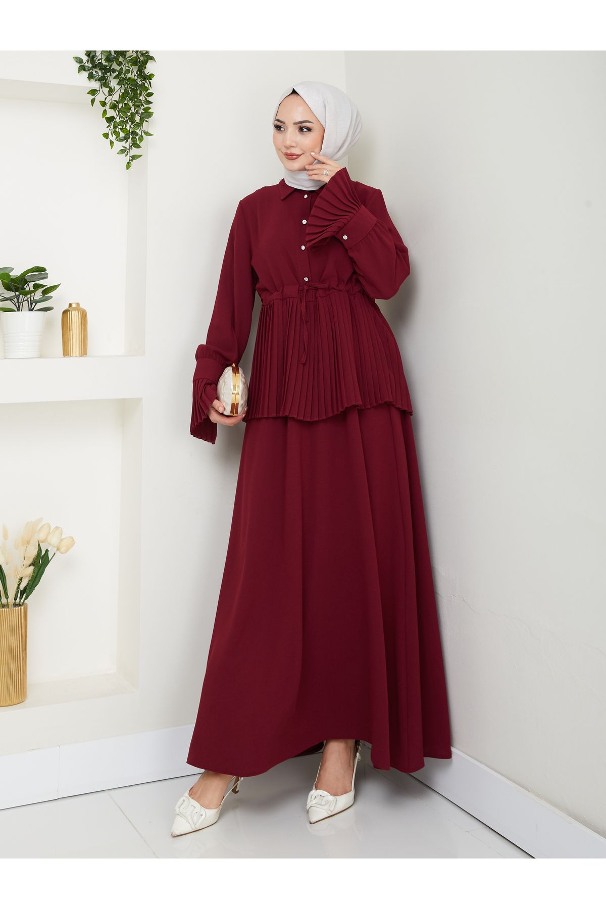 EFSUN MODA ETEKLI PİLİSELİ DETAYLI TESETTÜR TAKIM