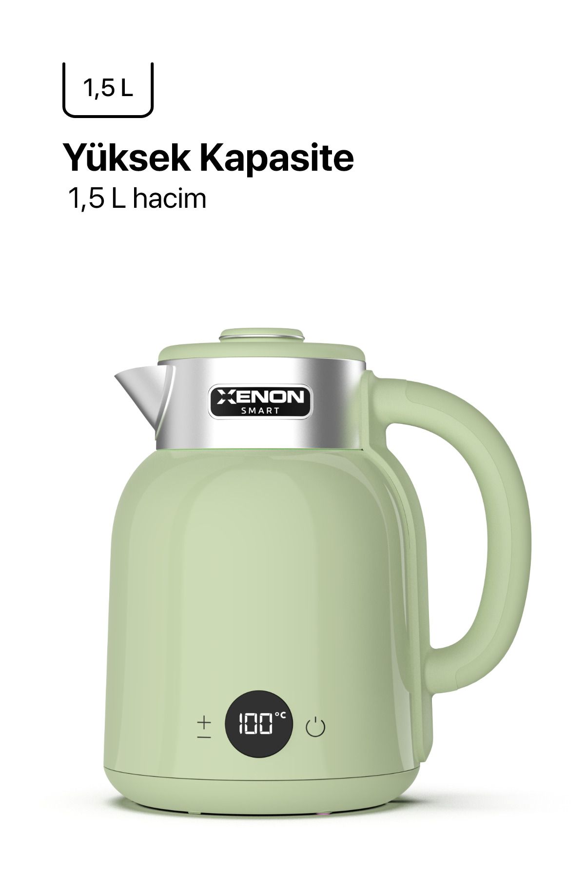 Xenon Smart-Smart Kettle Steel 1.5 Lt Wi-Fi 2200 W Control with App Voice Assistant Support Water Heater Green X7101 2