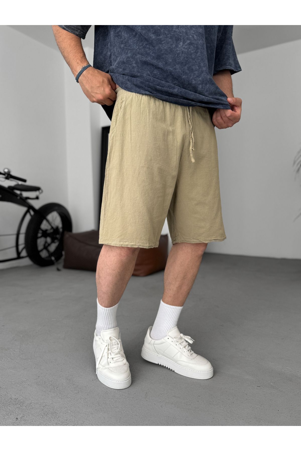 BYBASICMAN-Light Khaki Basic Cotton Linen Shorts V-24 3