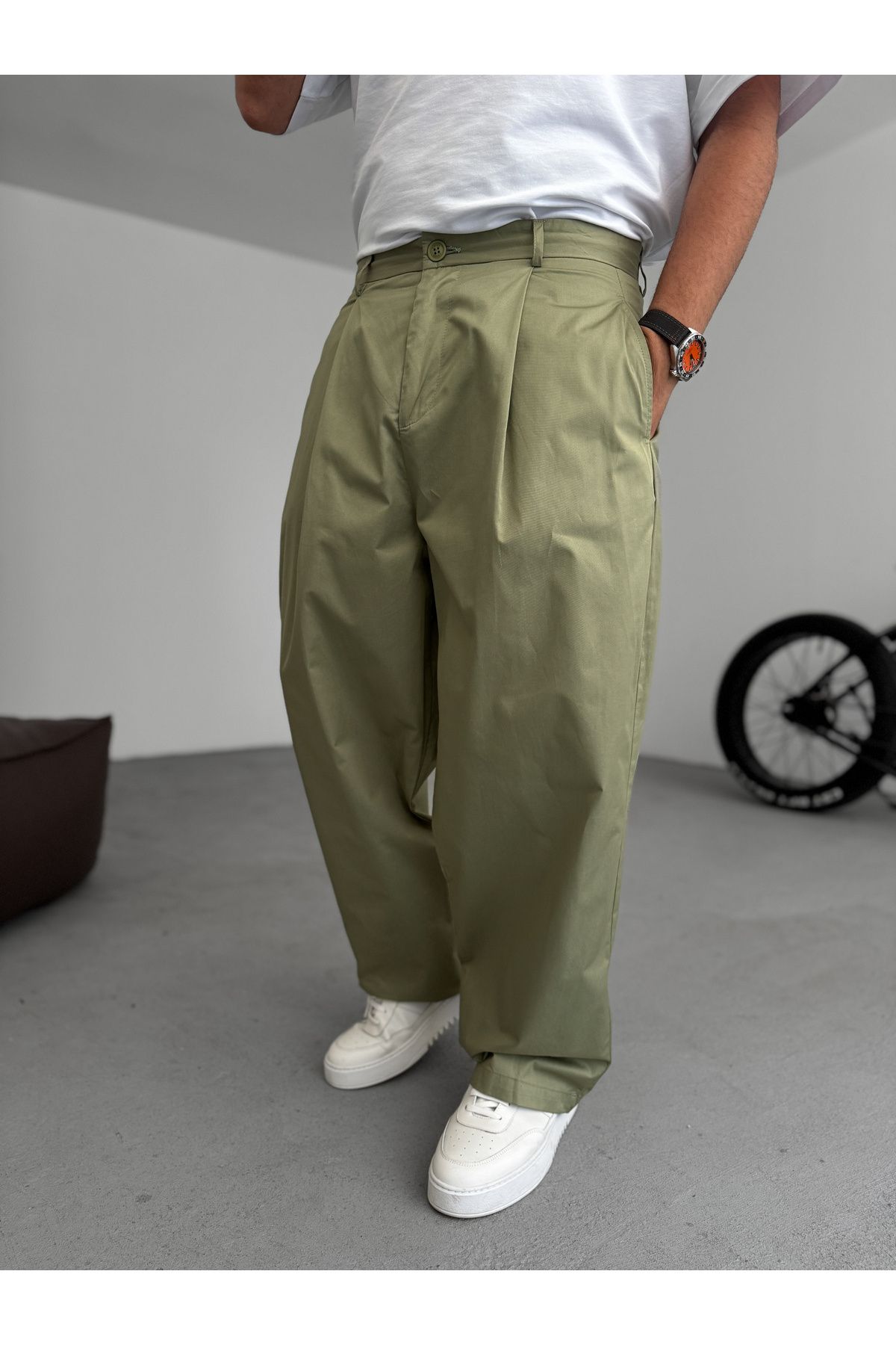 BYBASICMAN-Khaki Pleated Comfortable Fit Trousers C-05/4 2