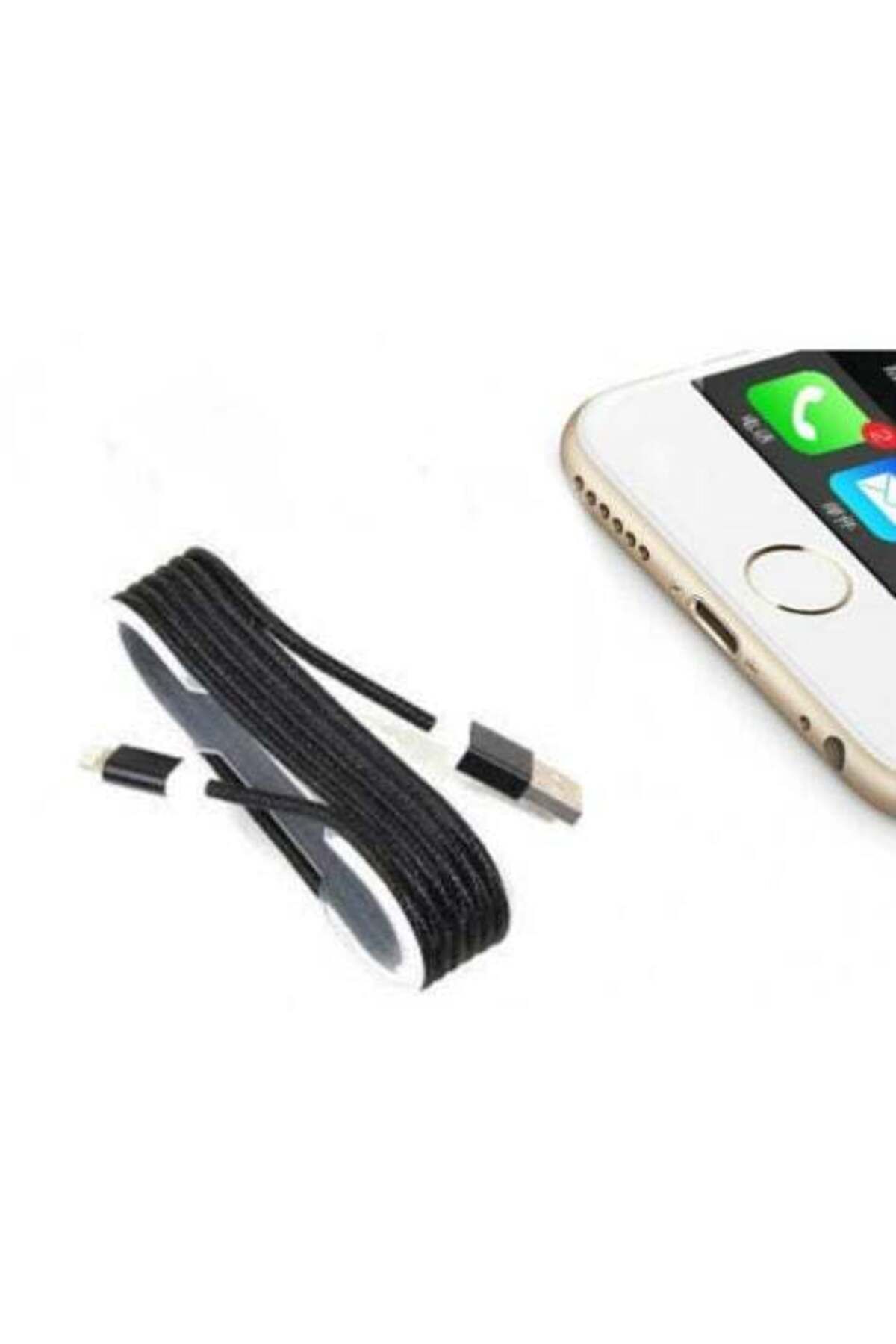 Vemora iPhone Örgü Şeklinde Renkli Çelik Şarj Data Kablosu - Siyah