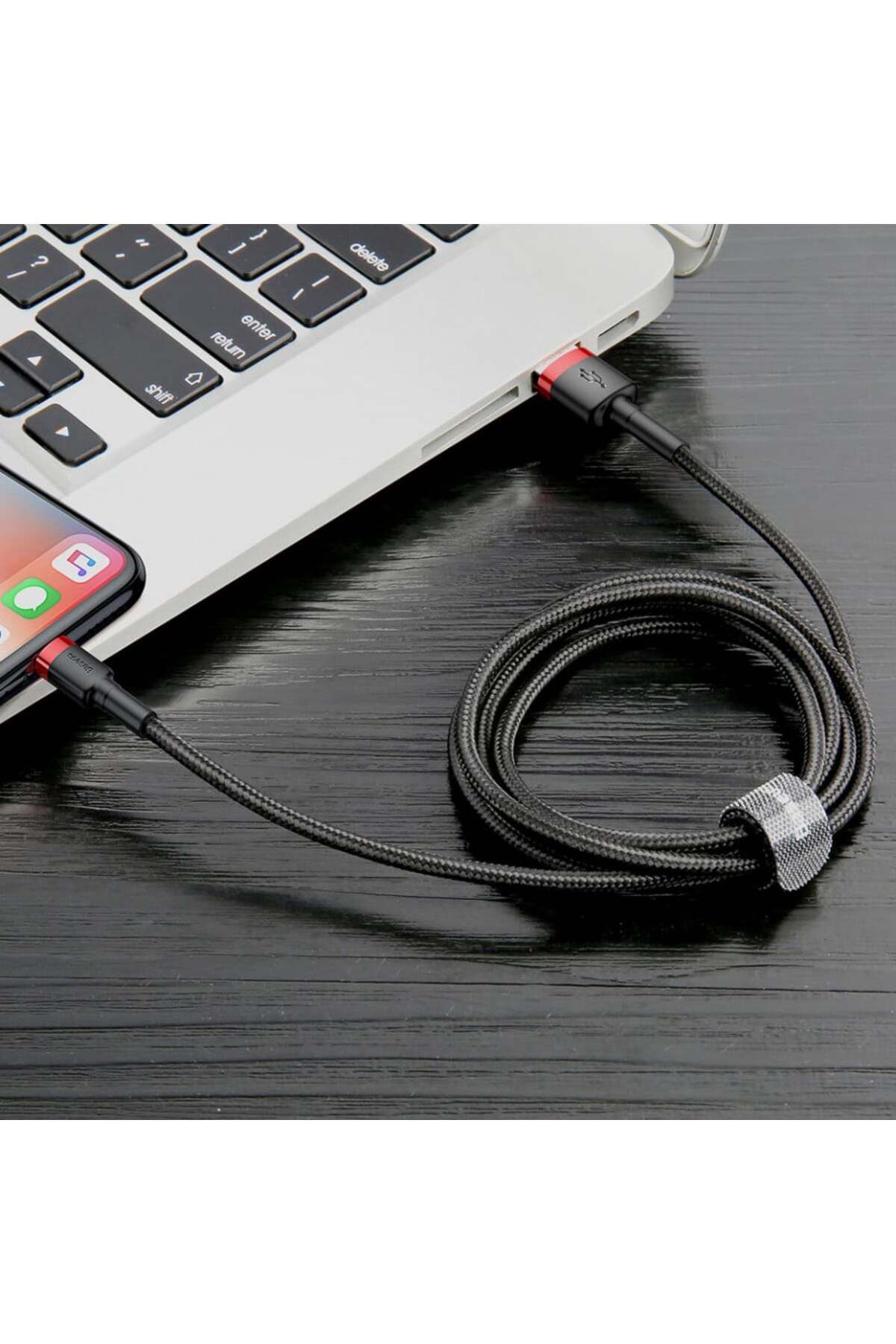 Baseus-Usb To Lightning Data Cable 2.4a, 1m - Cafule (CALKLF-B19) - Red Black 6