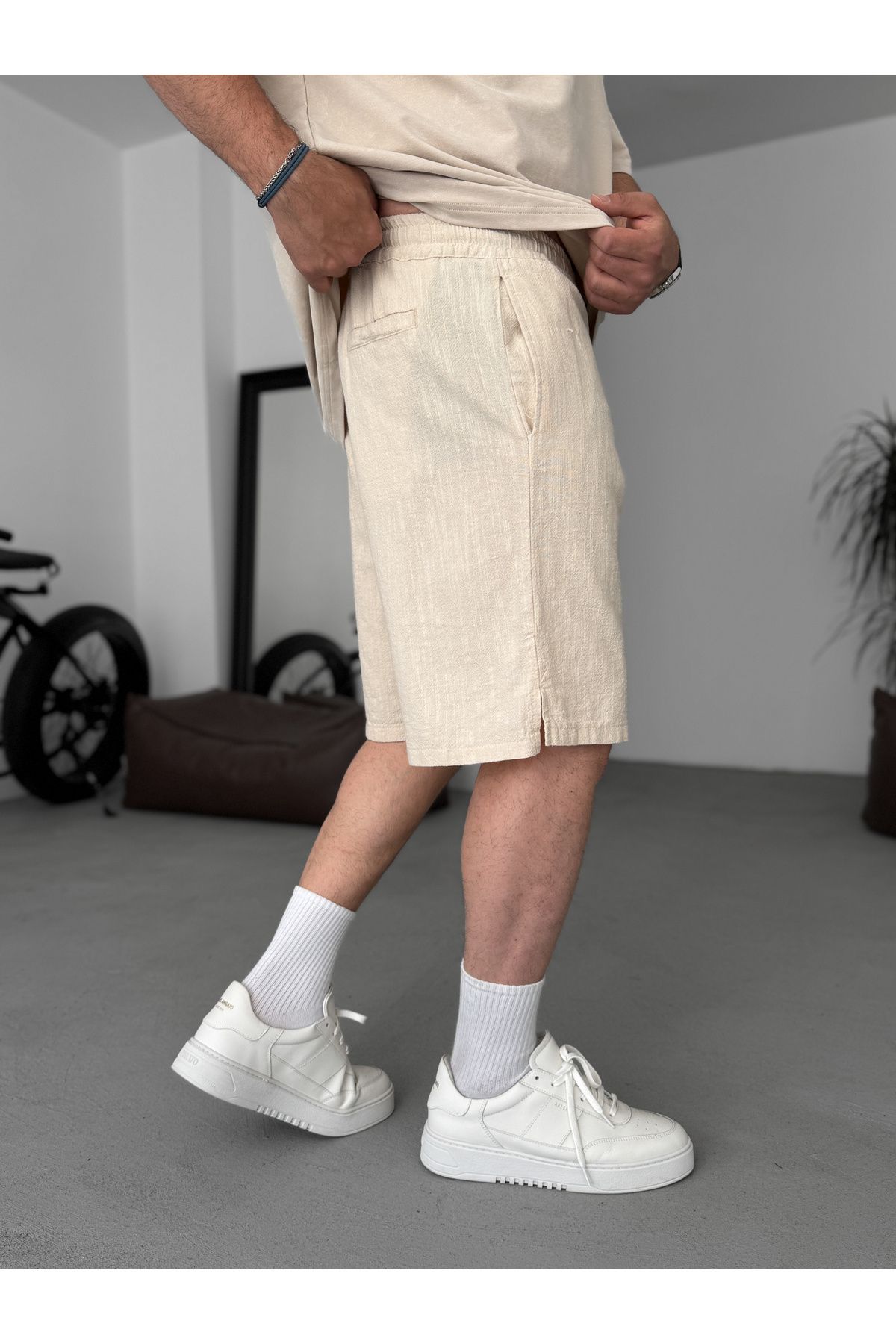 BYBASICMAN-Beige Basic Textured Shorts G-5433/15 5