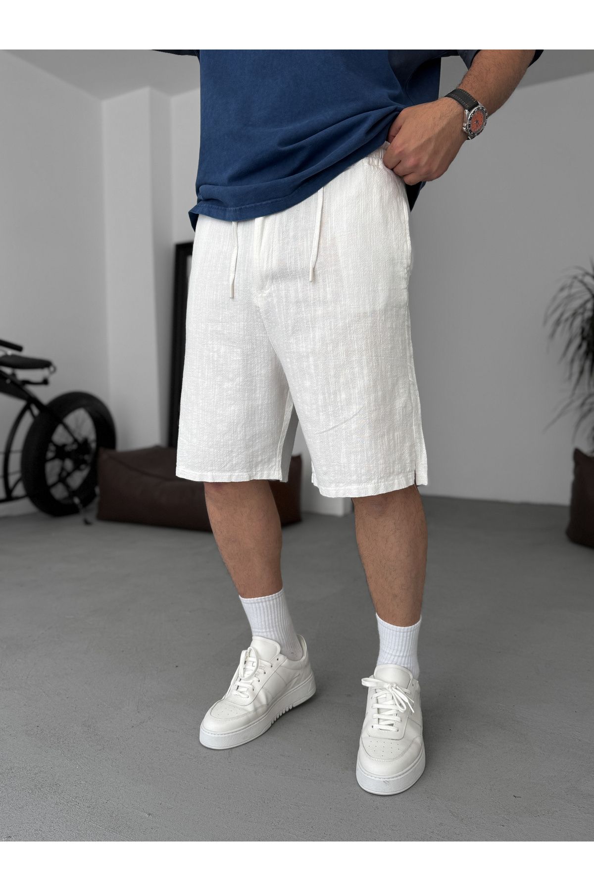 BYBASICMAN Beyaz Basic Dokulu Şort G-5433/15