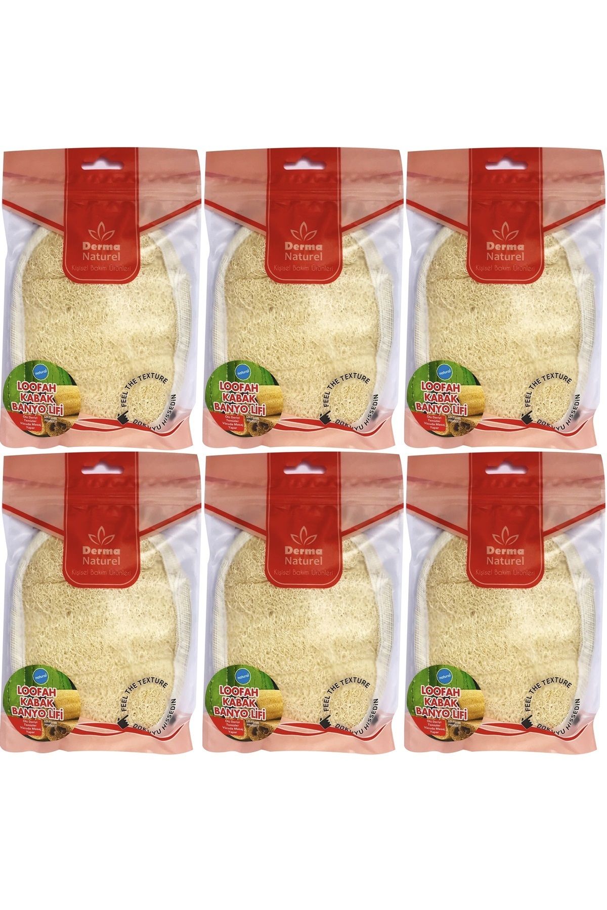 Derma Naturel Loofah Kabak Banyo ve Yüz Lifi (15*24CM) MS-10 (6 Lı Set)