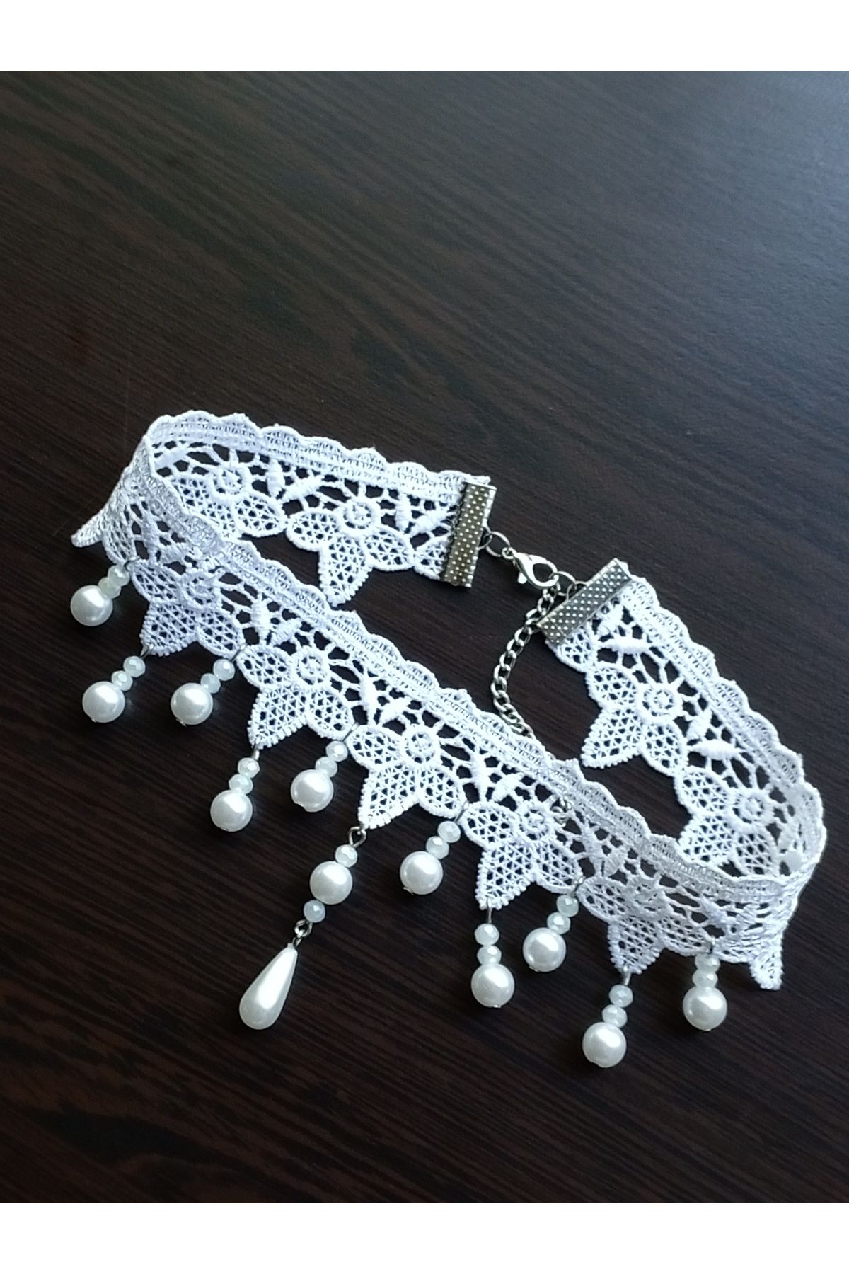 Alsade Vintage Beyaz Dantel Choker Kolye