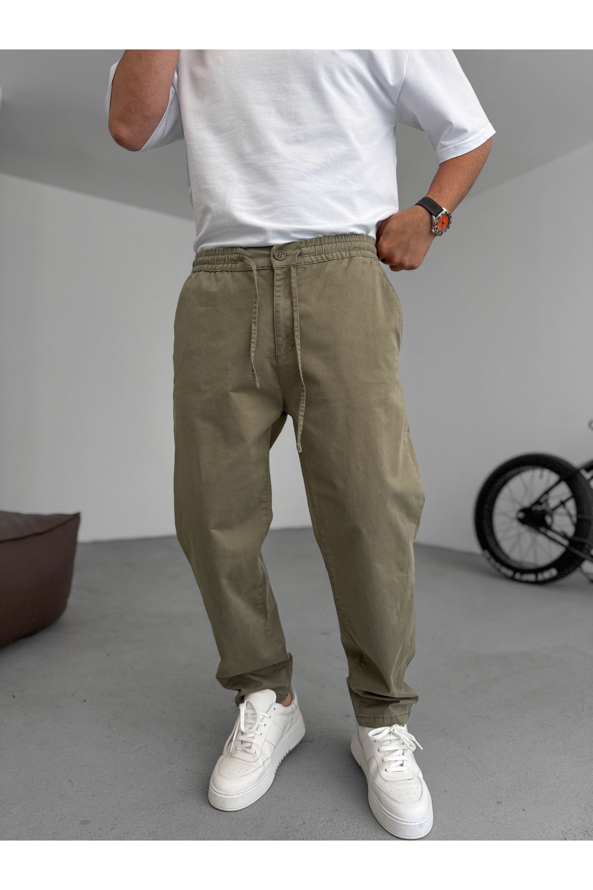 BYBASICMAN Haki Havuç Kesim Gabardin Pantolon C-6554
