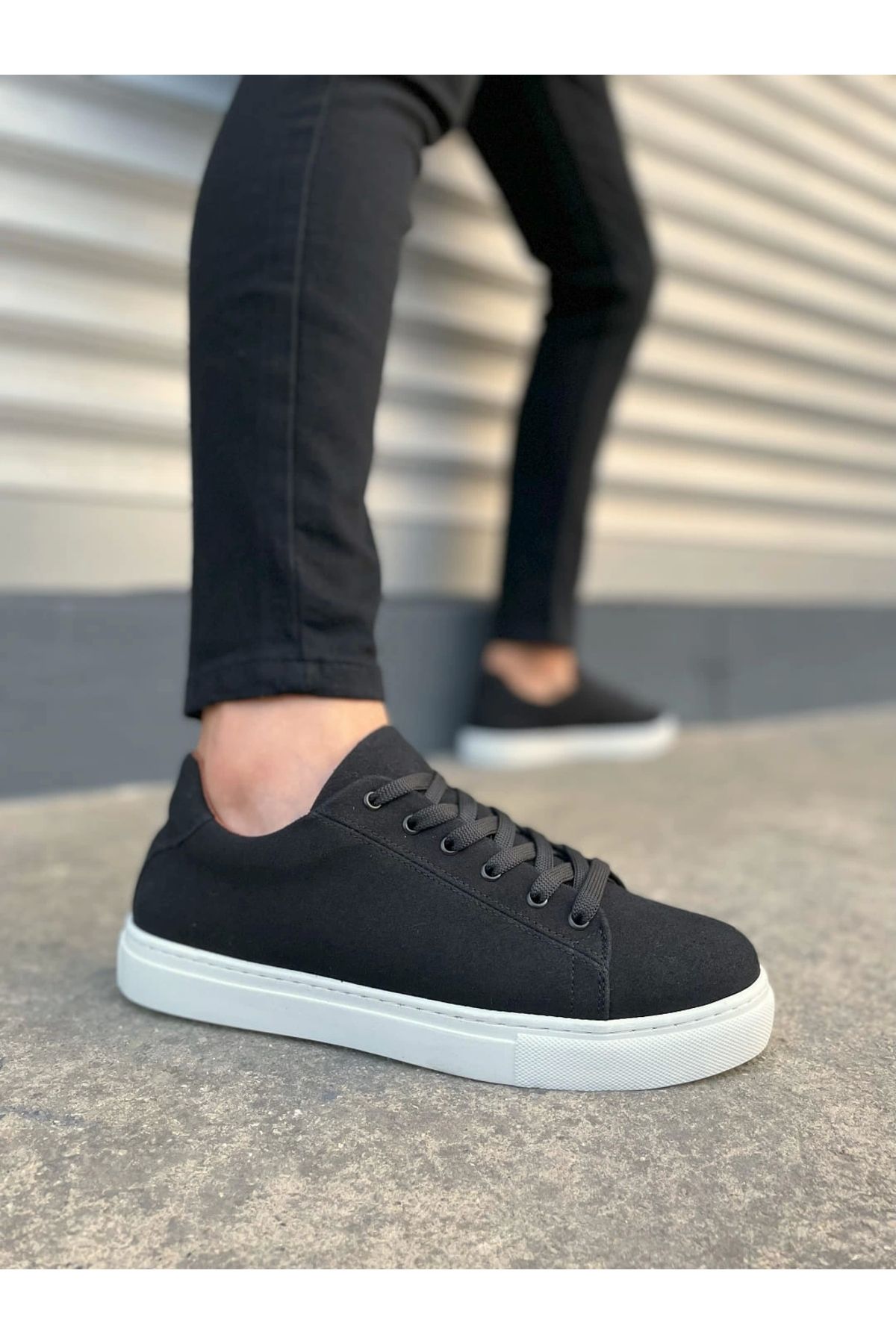 Joy Ayakkabı JY122 Mode Bağcıklı Süet Erkek Günlük Sneaker Ayakkabı SBT - Siyah