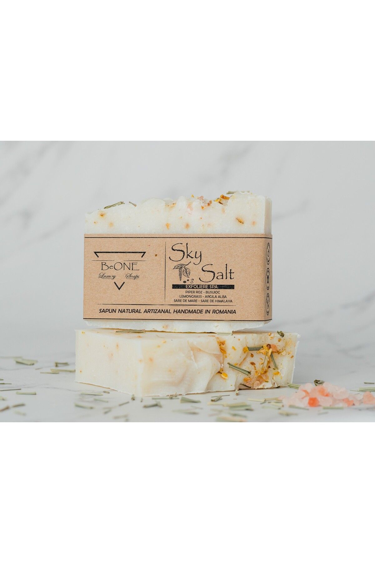 BeOne Cosmetics-Sky Salt - handmade anti-acne soap with mineral salts, pink pepper and basil 1