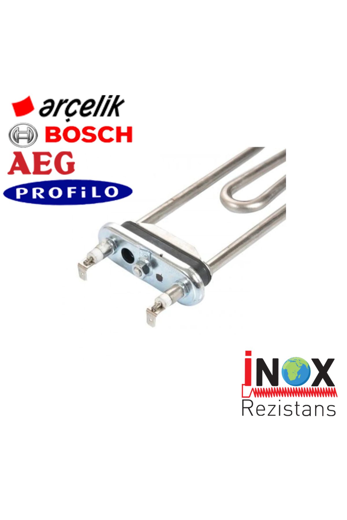 inox rezistans bosch arçelik profilo uyumlu çamaşır makinesi rezistansı 220 volt 2000 watt sensör delikli