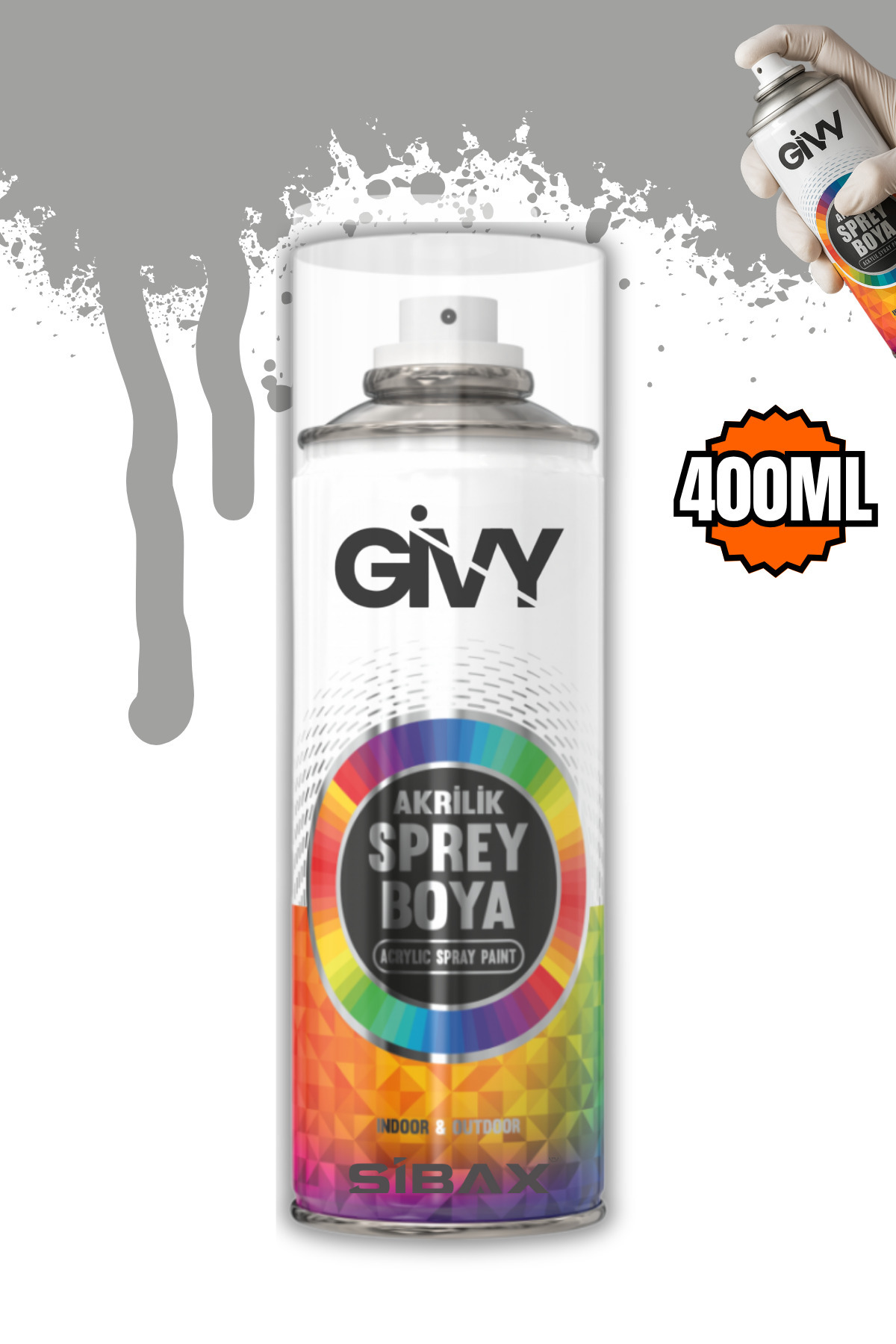 GİVY Akrilik Sprey Boya Mat Gümüş Gri RAL 9006 400 ml
