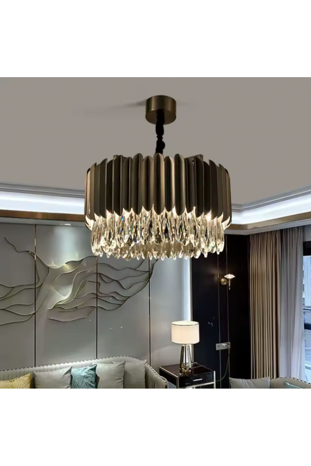 Atolye Store Mızraklı Platin Siyah Avize 80cm