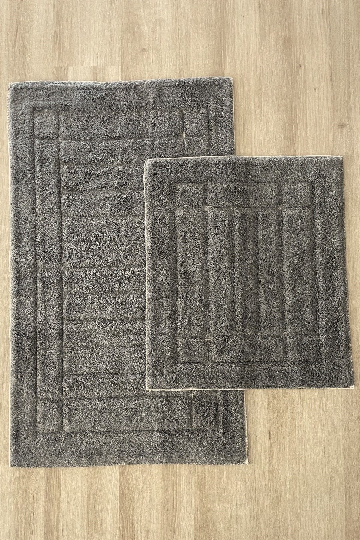Zeria Home Pamuk Tafting Su Emici Yumuşak Dokulu Banyo Paspas Seti, Banyo Halısı 2 Li Set 60x100 - 50x60