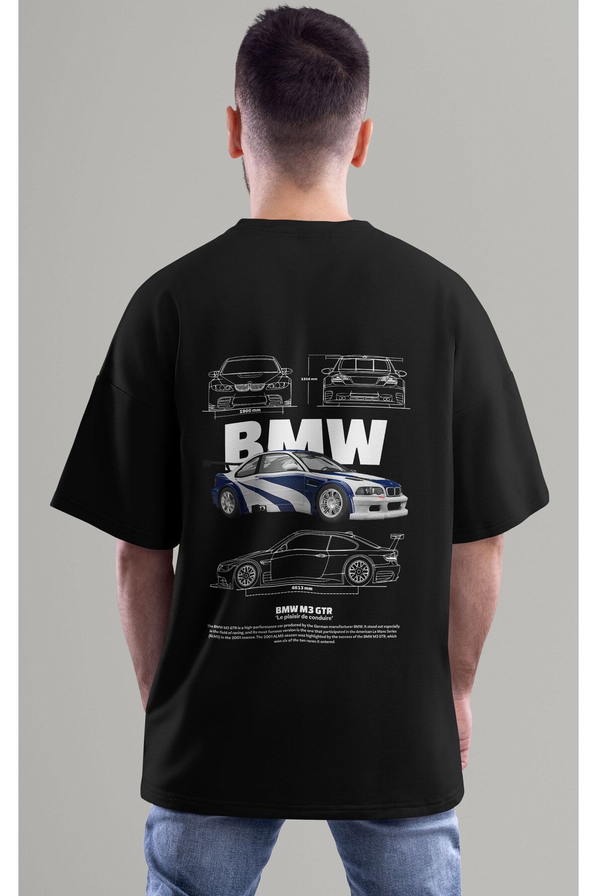 ELFAMİ Unisex Erkek/Kadın BMW M3 GTR Renkli Özel Baskılı Oversize Pamuklu Bisiklet Yaka T-Shirt Tişört