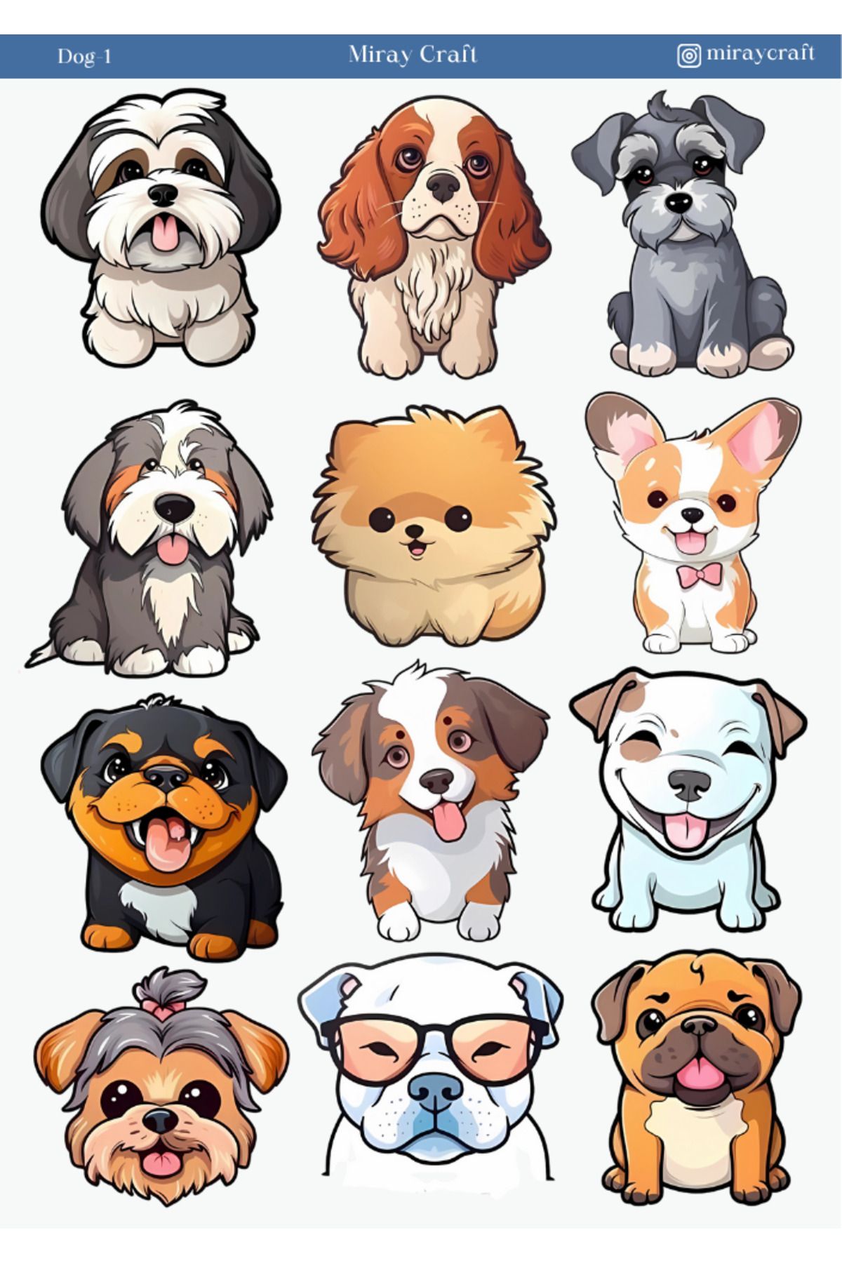 MirayDesign 1 Adet Köpek Temalı Sticker – 12x17 cm Scrapbook, Bullet Journal, Planlayıcı İçin