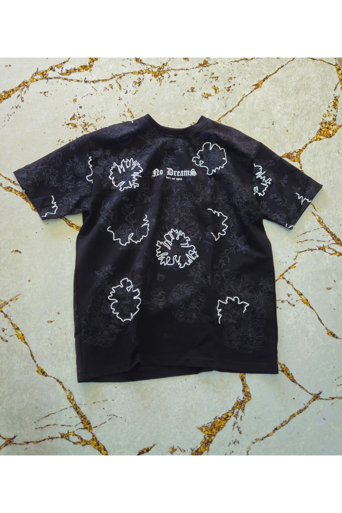 Labrion "No Dreams" Floral Desenli Oversize Unisex T-Shirt