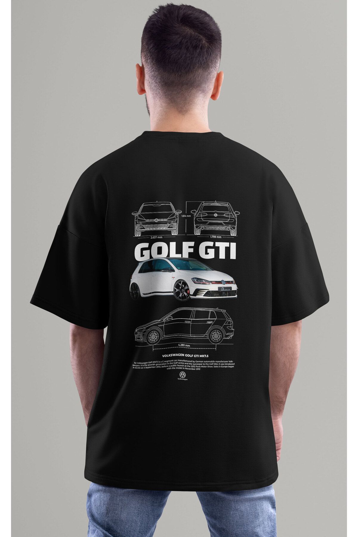 ELFAMİ Unisex Erkek/Kadın GOLF GTI MK 7 5 Renkli Özel Baskılı Oversize Pamuklu Bisiklet Yaka T-Shirt Tişört