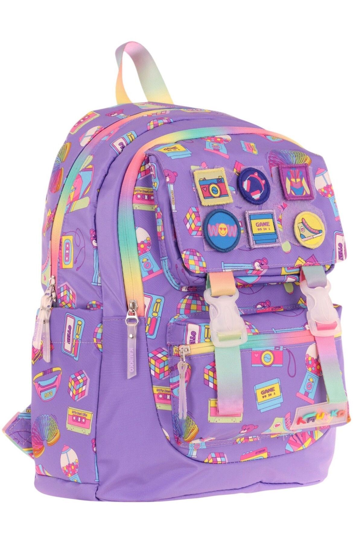 KAUKKO Kids Kız Çocuk Armalı Hobi Desenli İlkokul Okul Sırt Çantası (Dört Bölmeli) - Mor - L5238