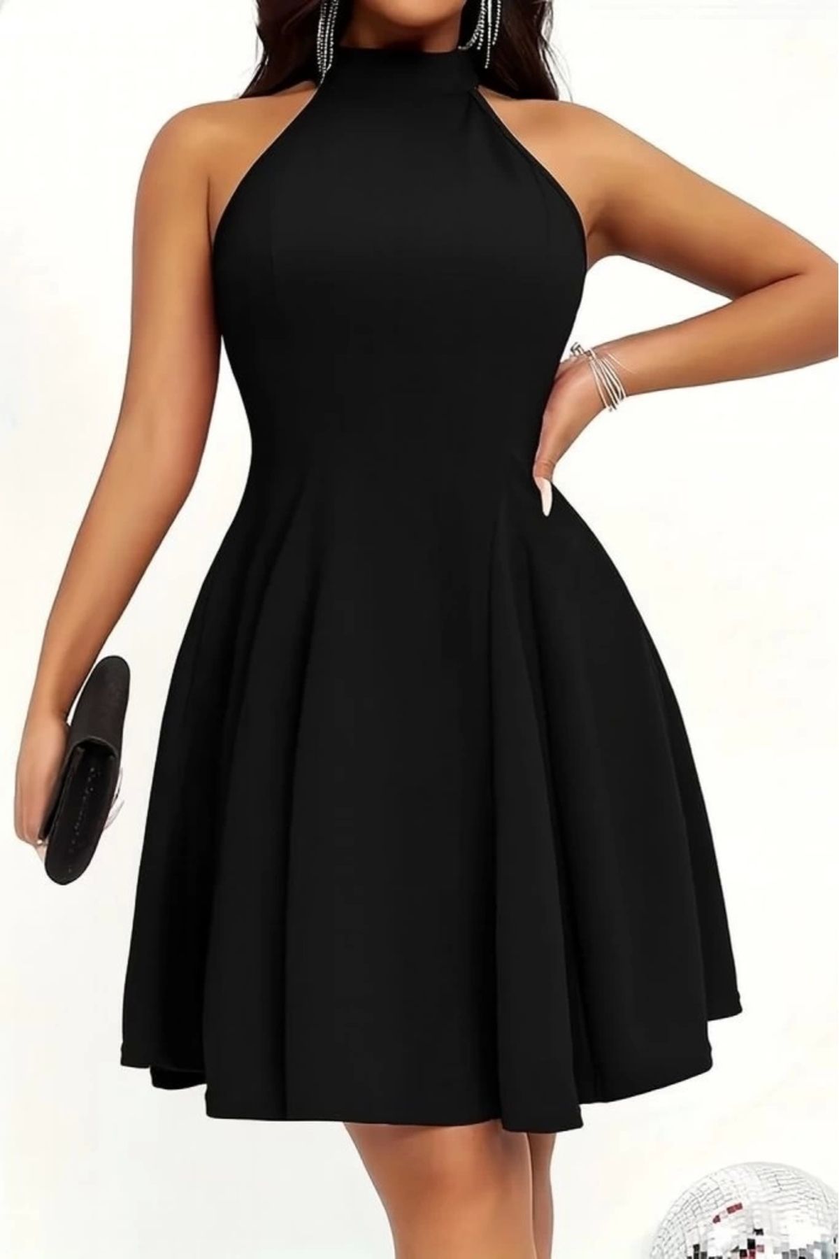 Butik Kadın Omuzlardan Açık Daire Yakalı Janjan Krep Elbise