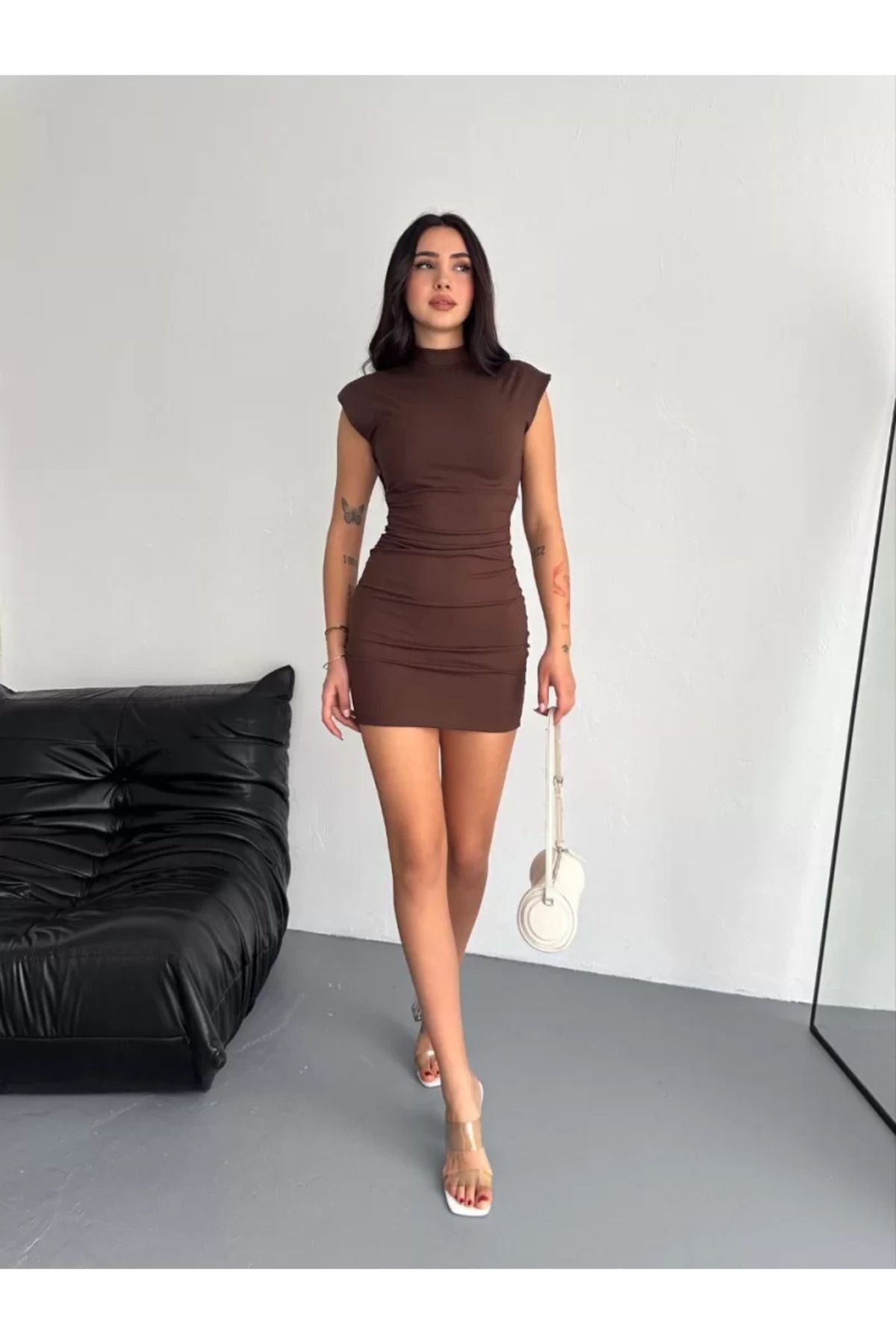 ruum fashions Yarım Boğazlı Kolsuz Mini Boy Elbise
