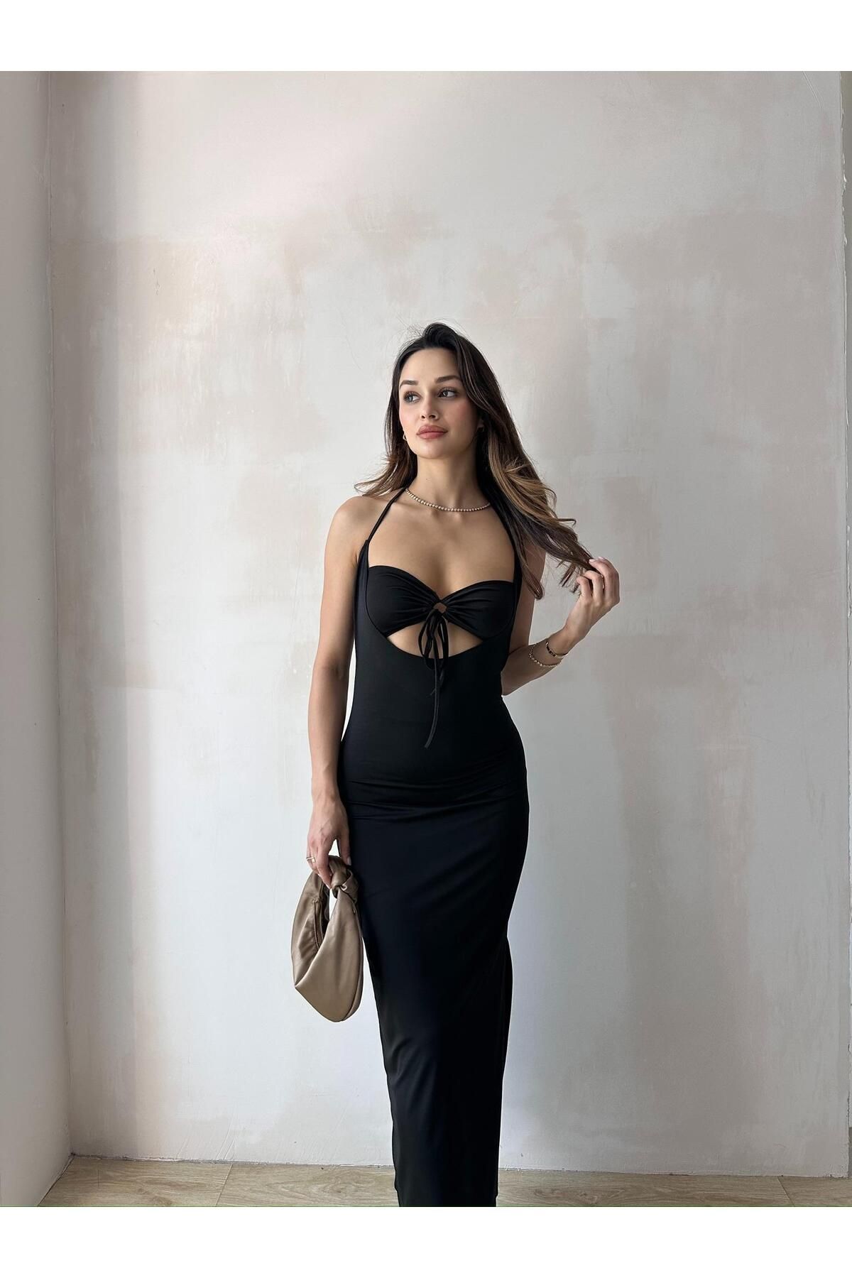 Mooi Butik RAFAEL Maxi Elbise 9887 - Siyah
