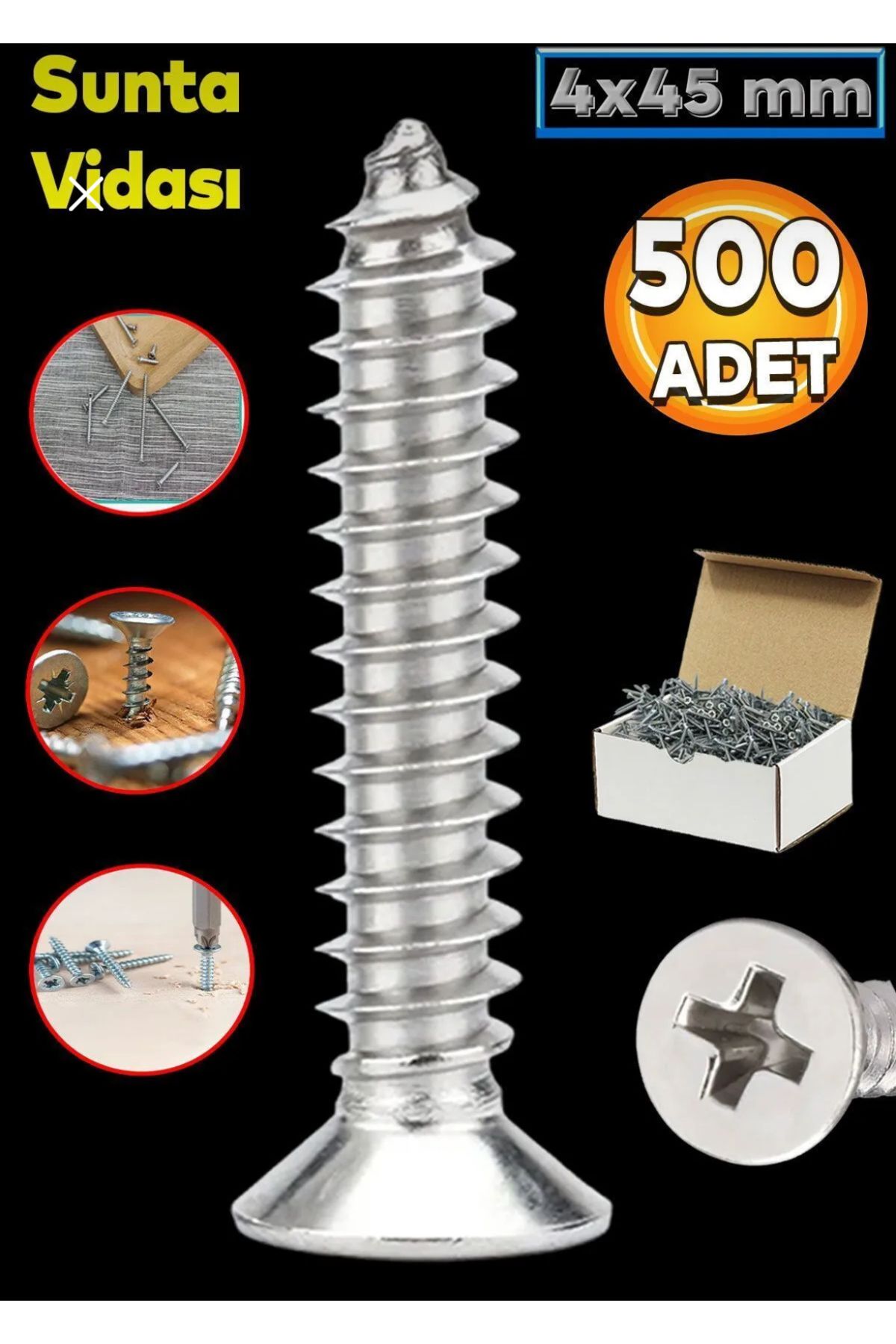 Std 4x45 mm Ahşap Sunta Vidası (500 Adet)